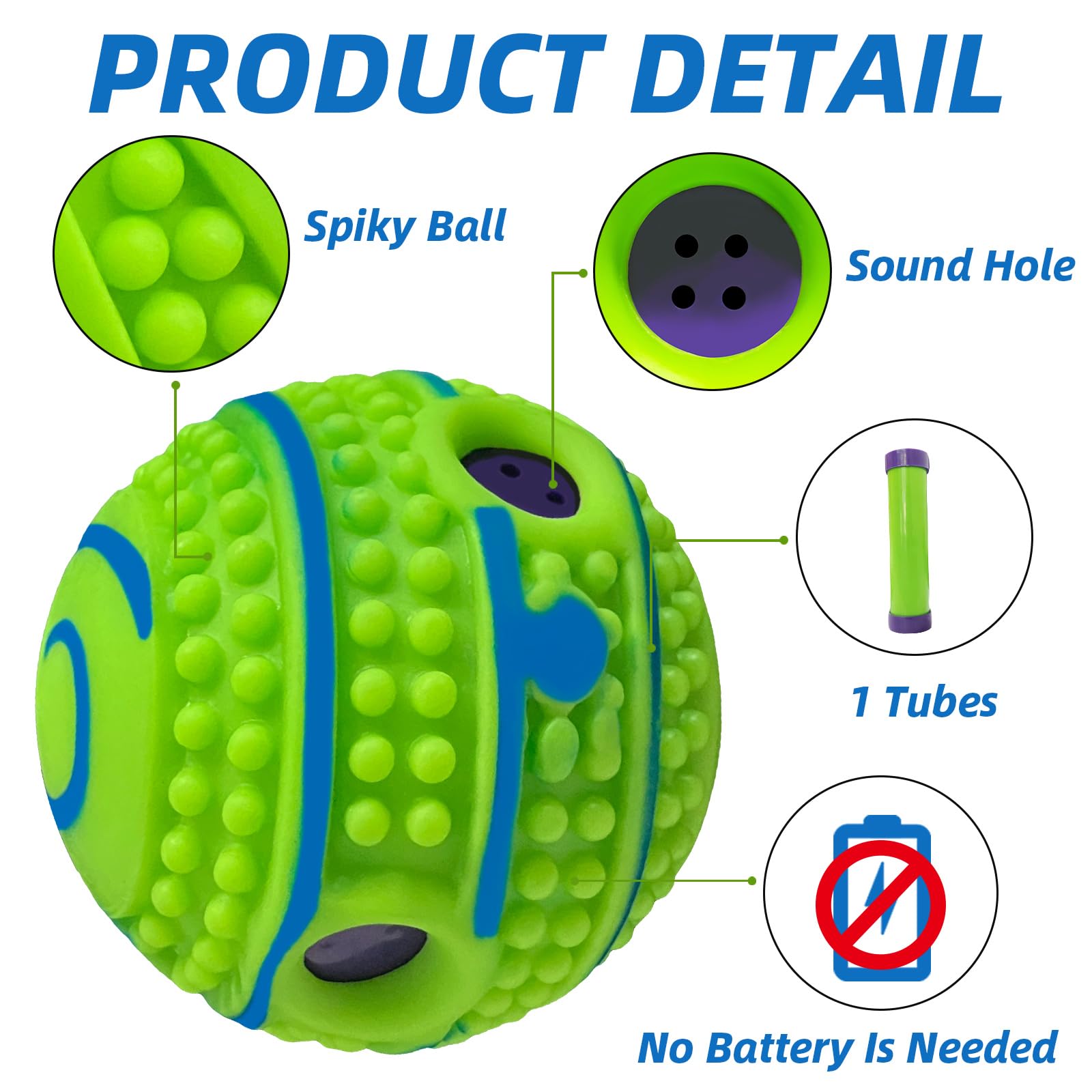 SHAKE AND LAUGH Spiky Interactive Dog Toys Ball - XS 2.75 in, Gibbering Sound, PVC, Straight Color, Model JQ001