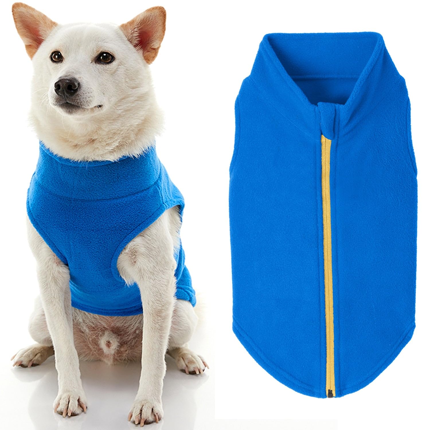 Gooby Zip Up Fleece Dog Sweater - Blue, 2X-Large - Warm Pullover Fleece Step-In Dog Jacket Without Ring Leash - Winter Small Dog