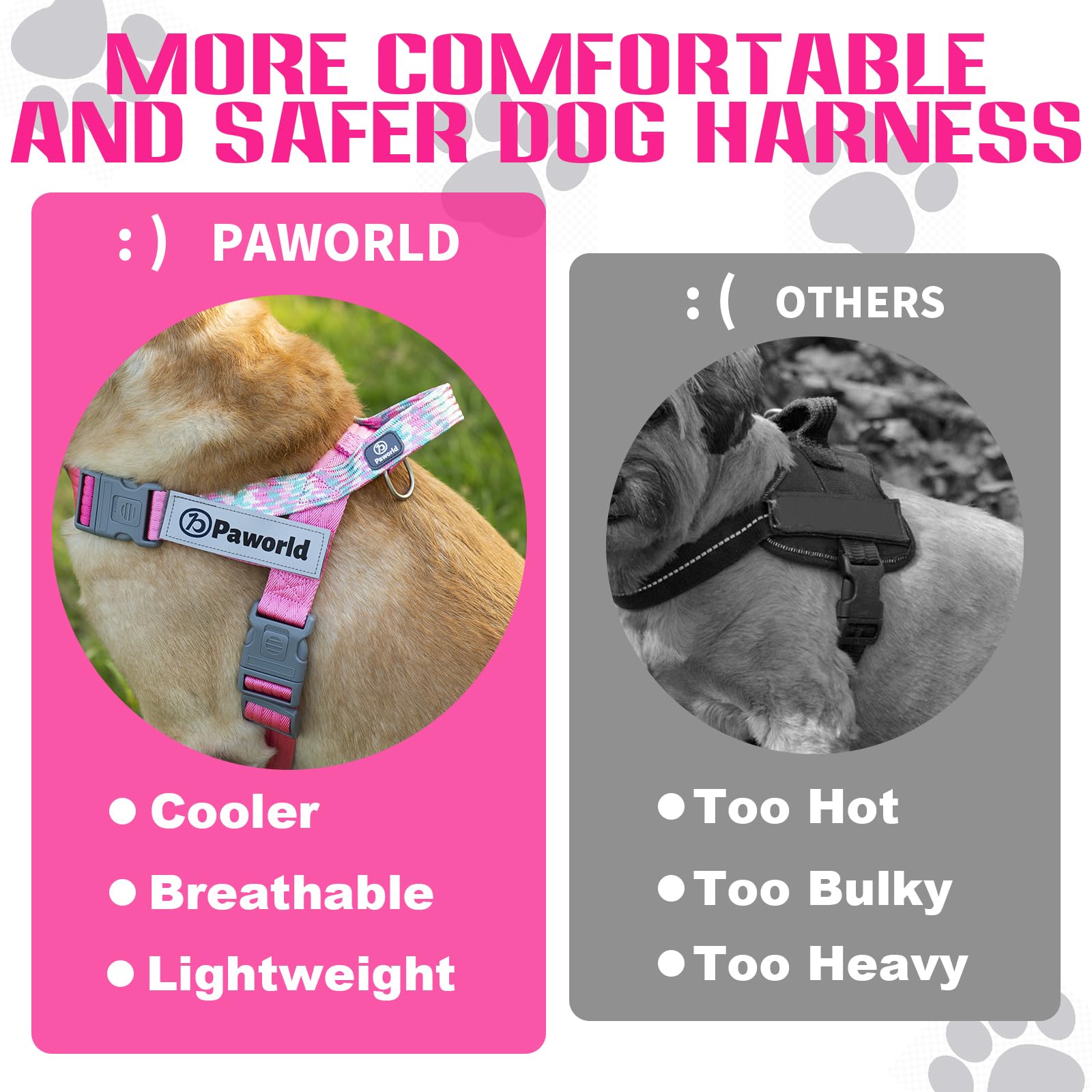Paworld Service Dog Harness and Leash Set, No-Pull Service Dog Vest with 4 PCS Reflective Patches, Dog Vest Harness with Handle,