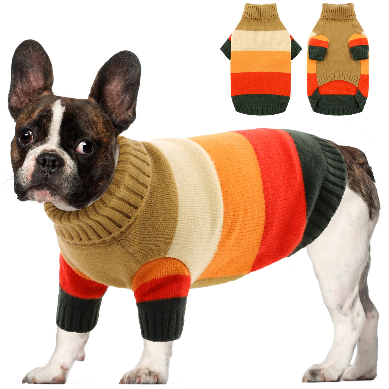 AOFITEE Medium Dog Sweater - Boys & Girls Turtleneck Fall Sweaters for Medium Sized Dogs - Brown Dog Pullover - Boston Terrier, 
