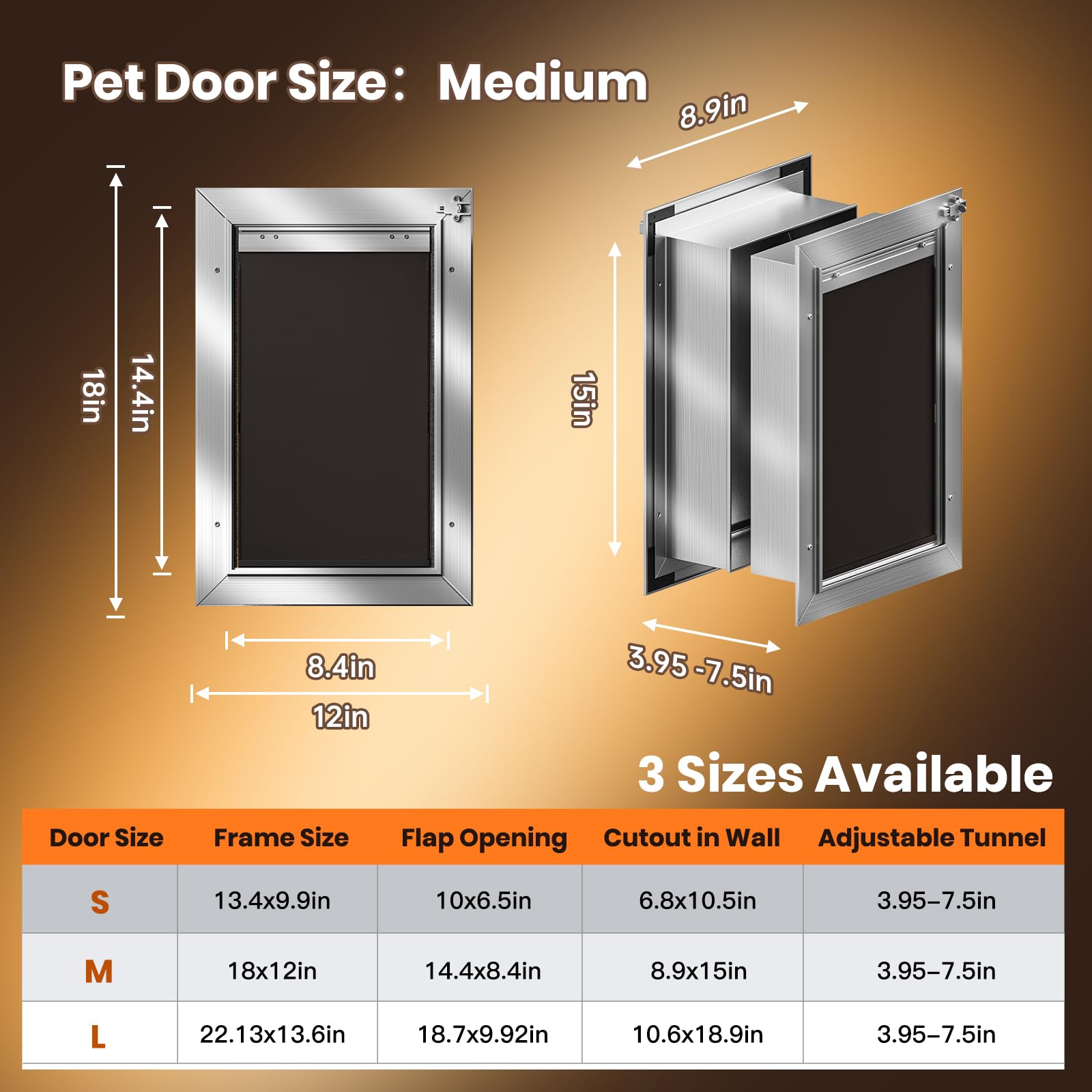 Dog Door For Wall, Medium Doggy Door, Heavy Duty Cat Pet Door, All Aluminum Frame, Double Magnetic Flaps, Energy Efficient, Tele