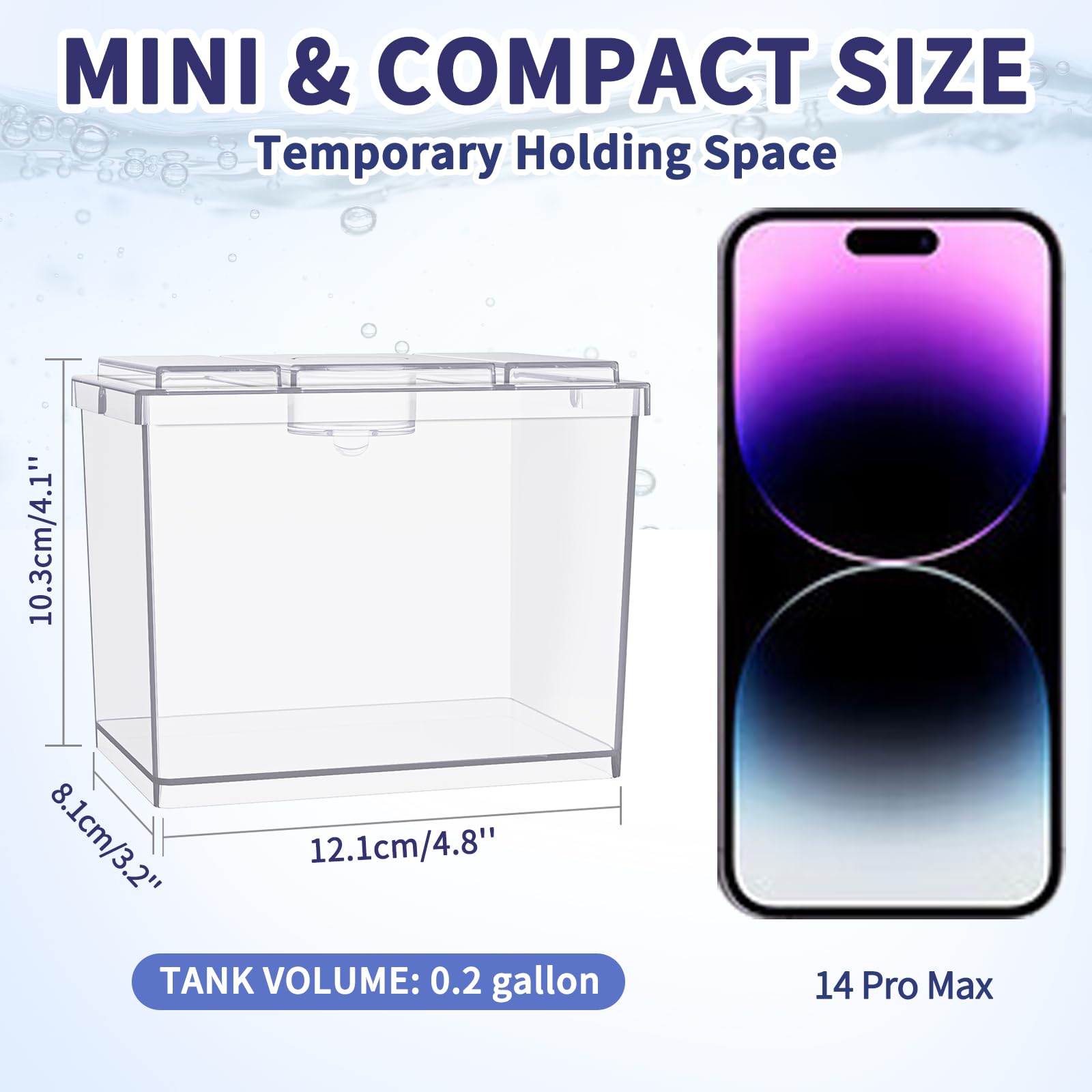 Moonorange Mini Betta Fish Tank, Small Fish Bowl For Temporary Space, 0.2 Gallon Stackable Cube Tank With Artificial Plants And
