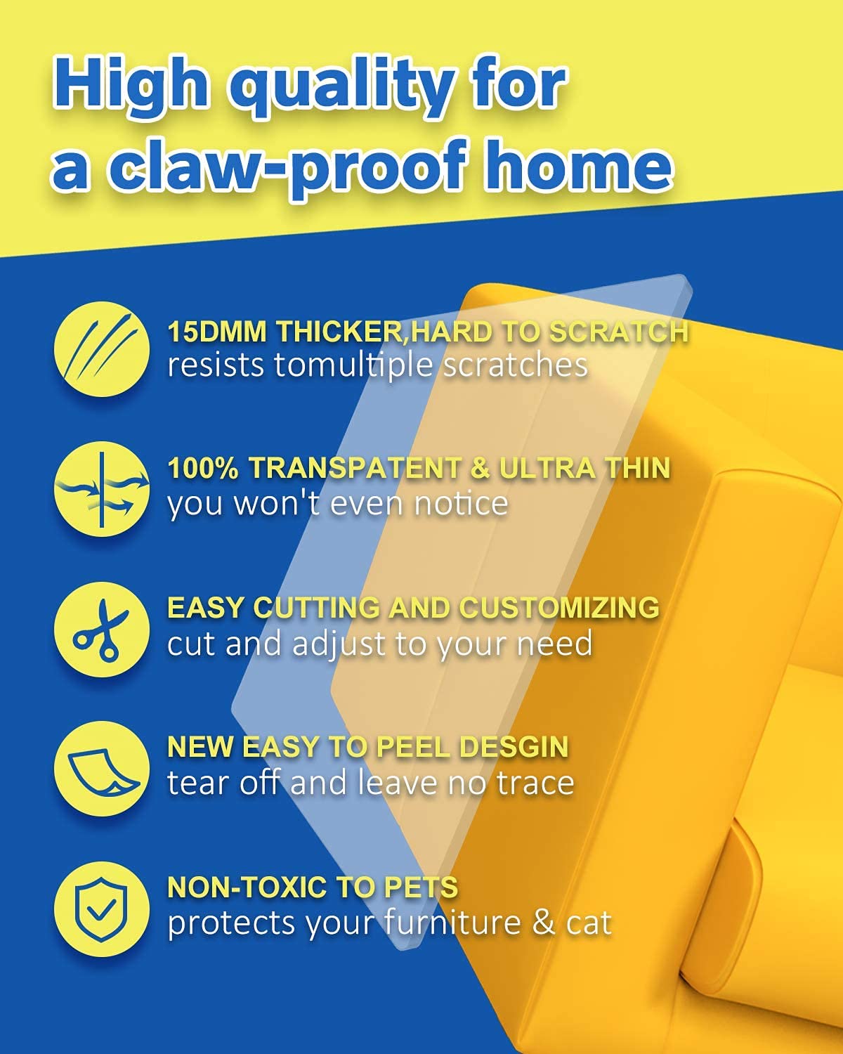 10 Pcs Cat Scratch Furniture Protector For Leather, Cat Furniture Protector, Furniture Protectors From Cats, Cat Scratching Deterrent Strong Adhesion, No Residue (10 Pcs + 60 Pins)