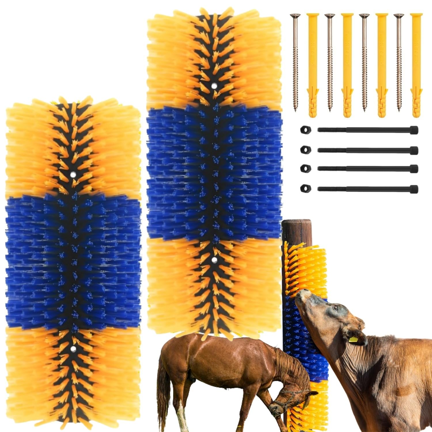 Livestock Scratch Brush, 2Pcs Goat Brush Post For Scratching Itch,Durable Cow Scatcher Can Be Easily Mounted,Best Horse Brush Fo