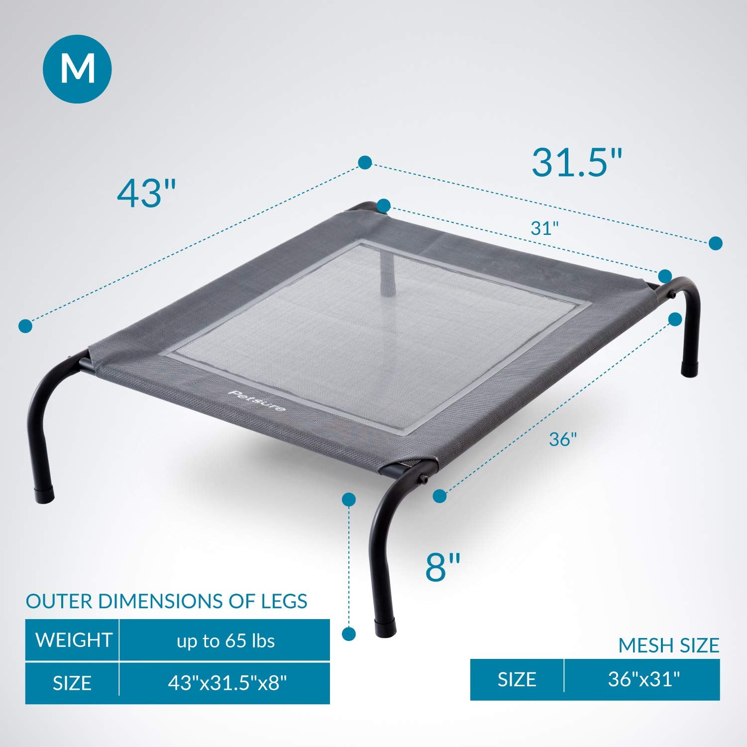 Bedsure Medium Elevated Cooling Outdoor Dog Bed - Raised Cots For Medium Dogs, Portable Indoor & Outdoor Pet Hammock Bed With Skid-Resistant Feet, Frame With Breathable Mesh, Grey, 43 Inches