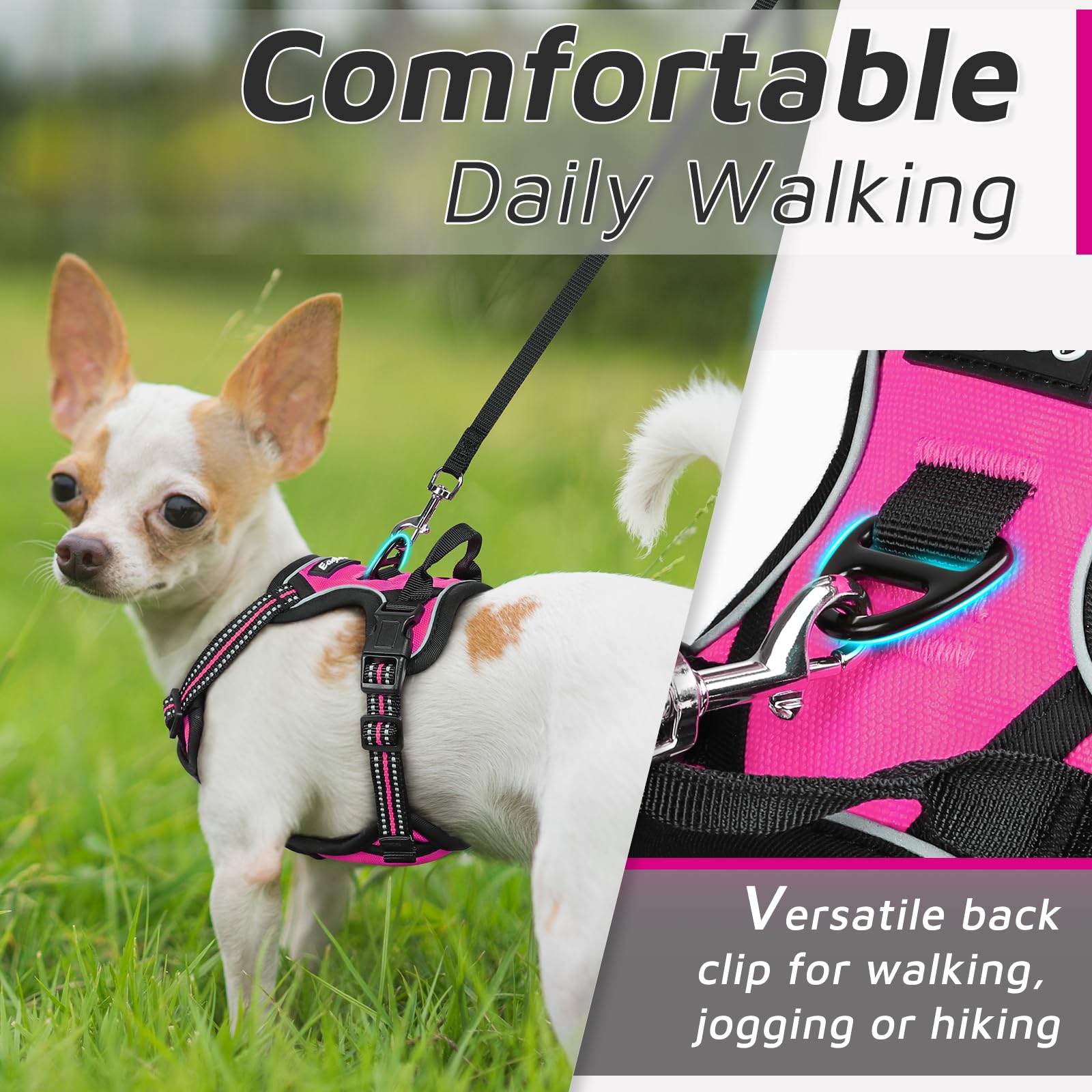 Eagloo Small Dog Harness No Pull, Service Vest With Reflective Strips And Control Handle, Adjustable And Comfortable For Easy Walking, No Choke Pet Harness With 2 Metal Rings, Rose Red, Xs