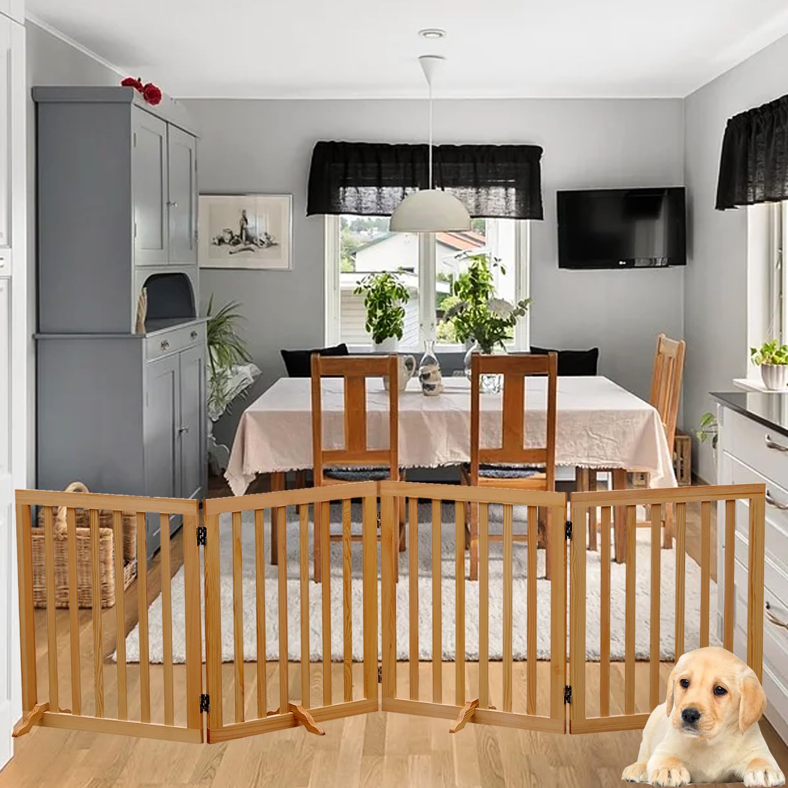 Dog Gates Wooden Pet Gate Indoor Dog Fence for The House,Collapsible Wood Dog Gates for Stairs,Freestanding Dog Gate for Doorway