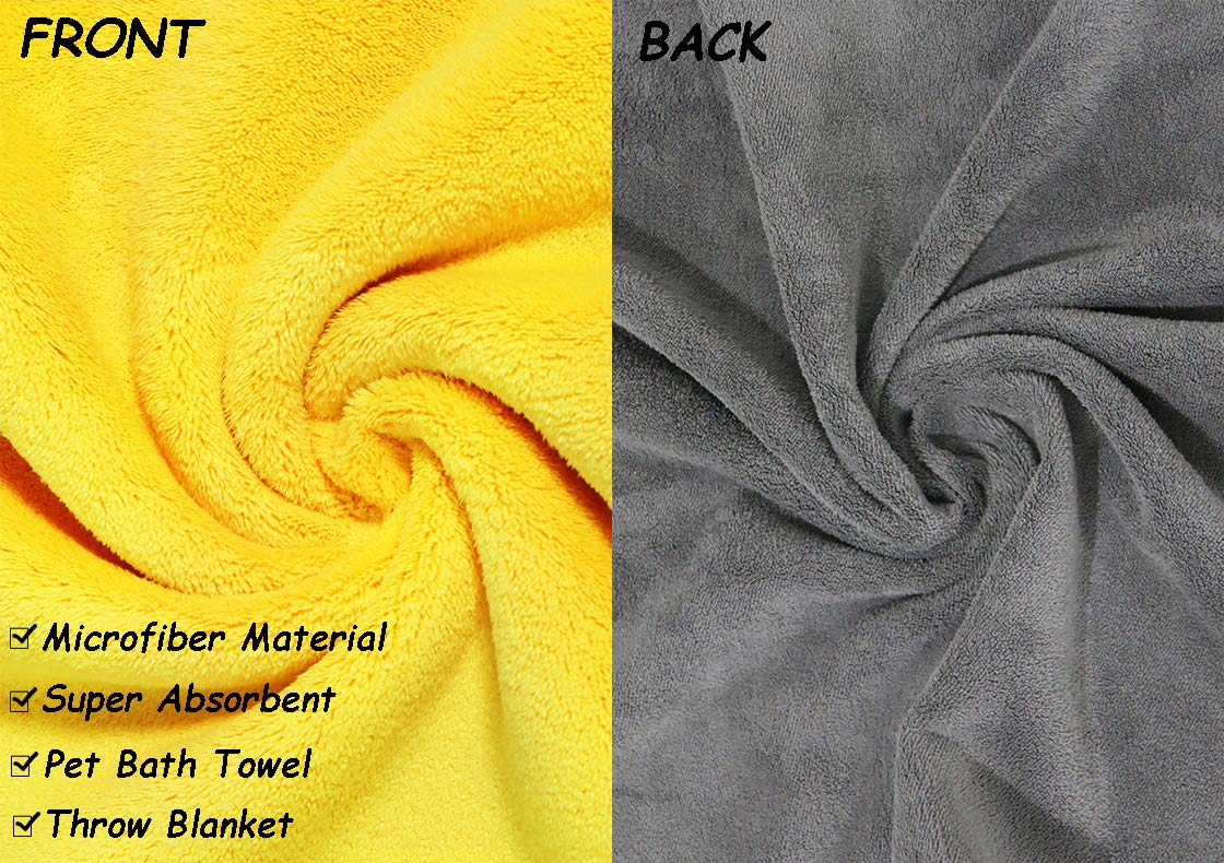 Kwispel Dog Bath Towel - Super Absorbent Microfiber Dog Towel For Small Dogs And Cats, Yellow & Grey 11.8' X 23.6'
