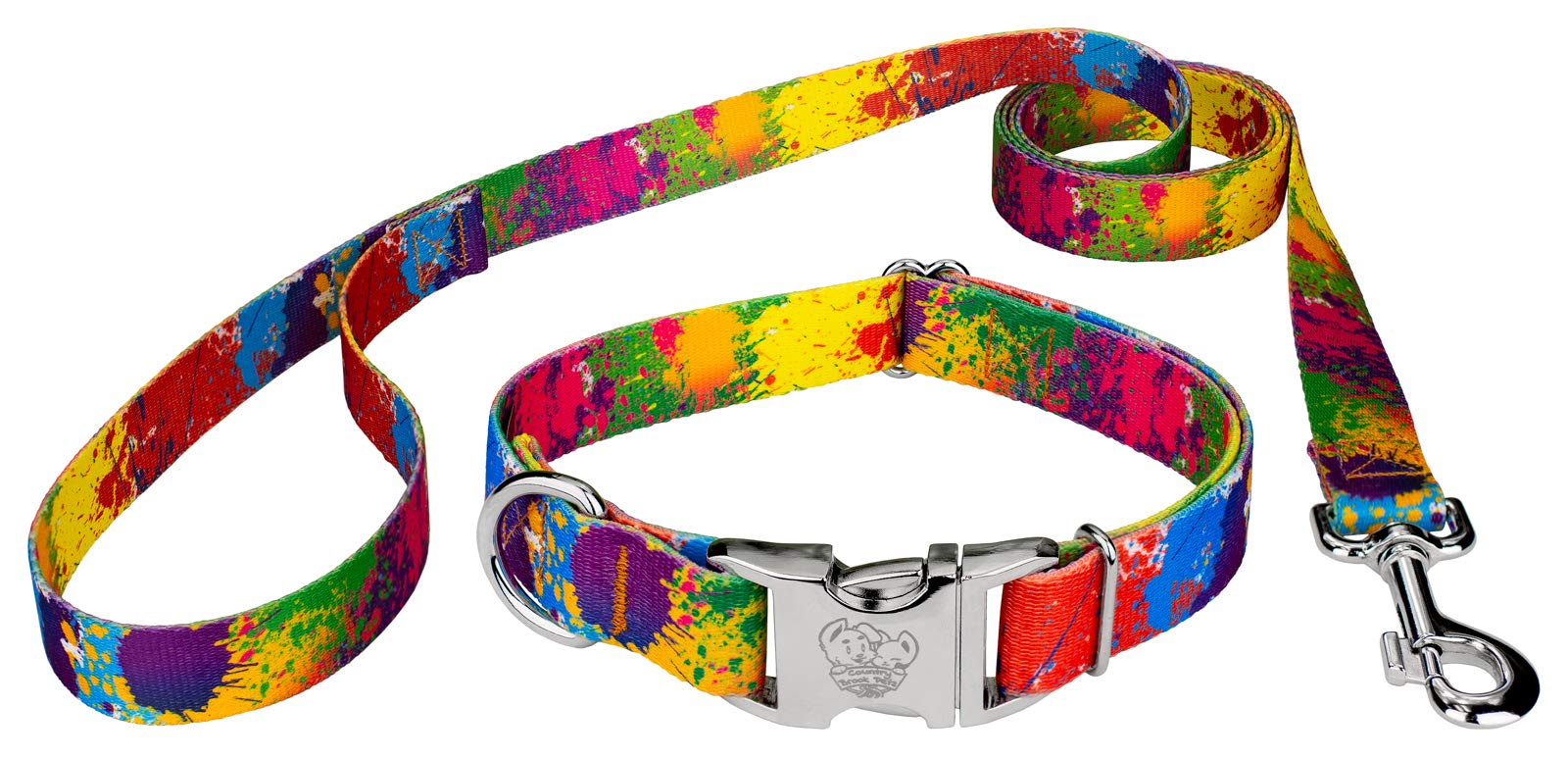 Country Brook Petz - Paint Splatter Premium Dog Collar And Leash Set - Groovy Collection Featuring Far Out Designs (1 Inch, Larg