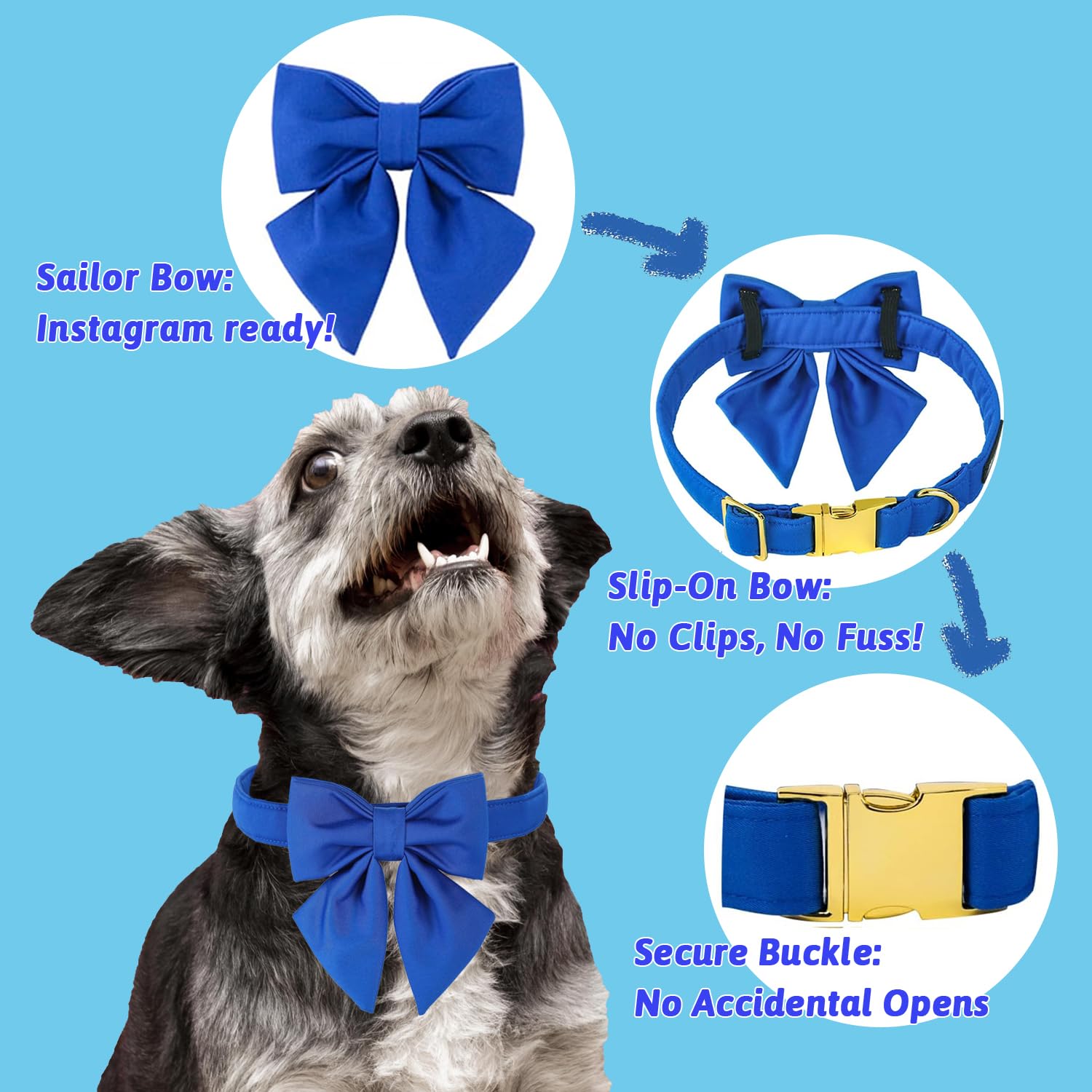 Maca Bates Dog Collar With Bow Bowtie For Dogs Solid Colors Sailor Bow Tie Adjustable Breakaway Blue Collars Accessories Birthda