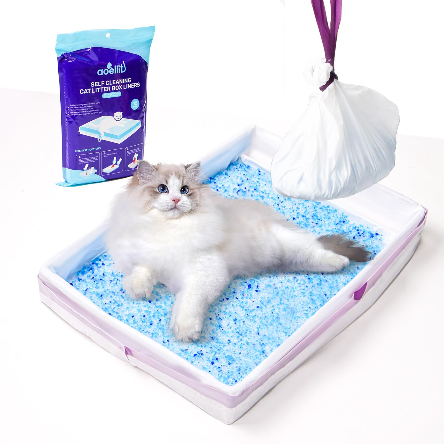 Aoellit 12 Count Litter Box Liners, Waste Bags Compatible With Pet-Safe Scoopfree Self-Cleaning Litter Box Tray, Drawstring Litt