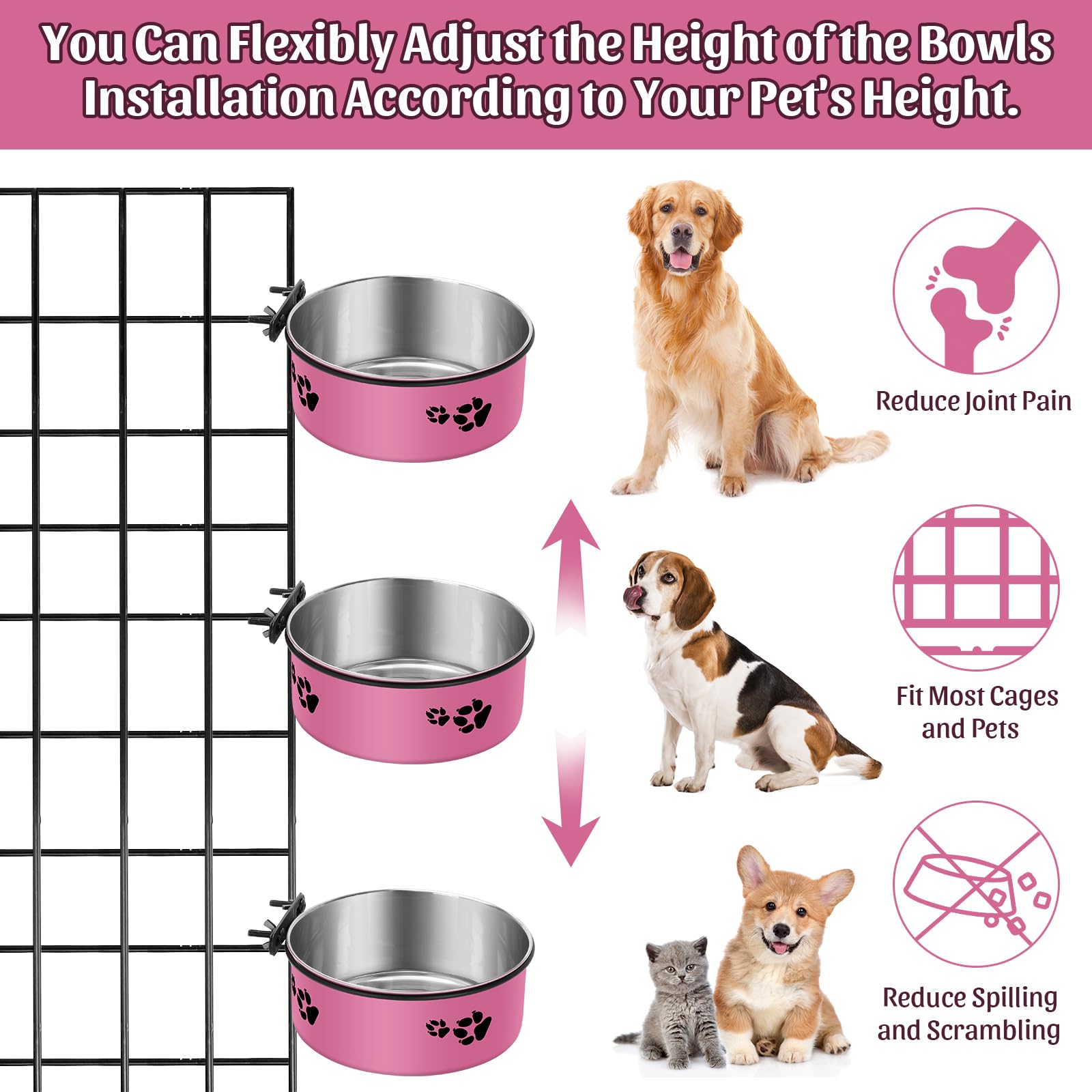 Iebiyo 2 Pack Crate Bowls Stainless Steel Kennel Bowl For Medium & Small Dogs Crate Water Bowls Mountable With Clamp Holder 2 Si