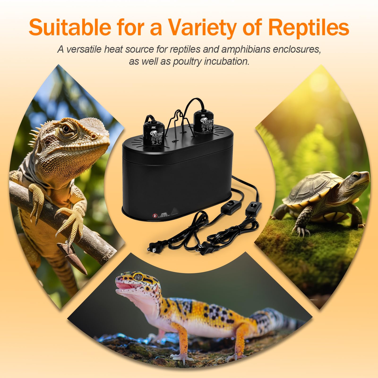 Boeespat Dual Reptile Reflector Dome Lamp Fixture Cap With Separate Switches For Reptile & Amphibian Habitat Terrariums (Max 150