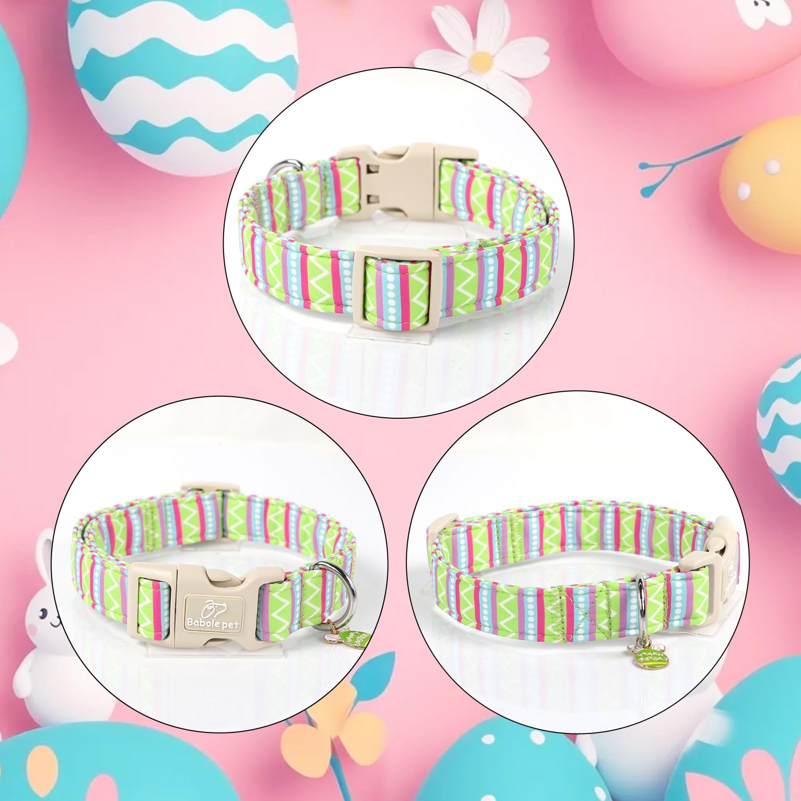 Babole Pet Easter Dog Collar for Large Dogs - Design Cute Easter Egg Stripe Dog Collars Boy Girl Puppy Adjustable Quick Release