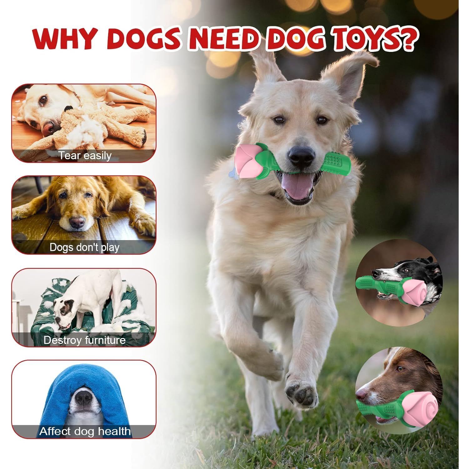 ucho Dog Toy for Aggressive Chewers, Rose Shaped, Light Pink, Interactive Chew Toy for Training and Dental Care