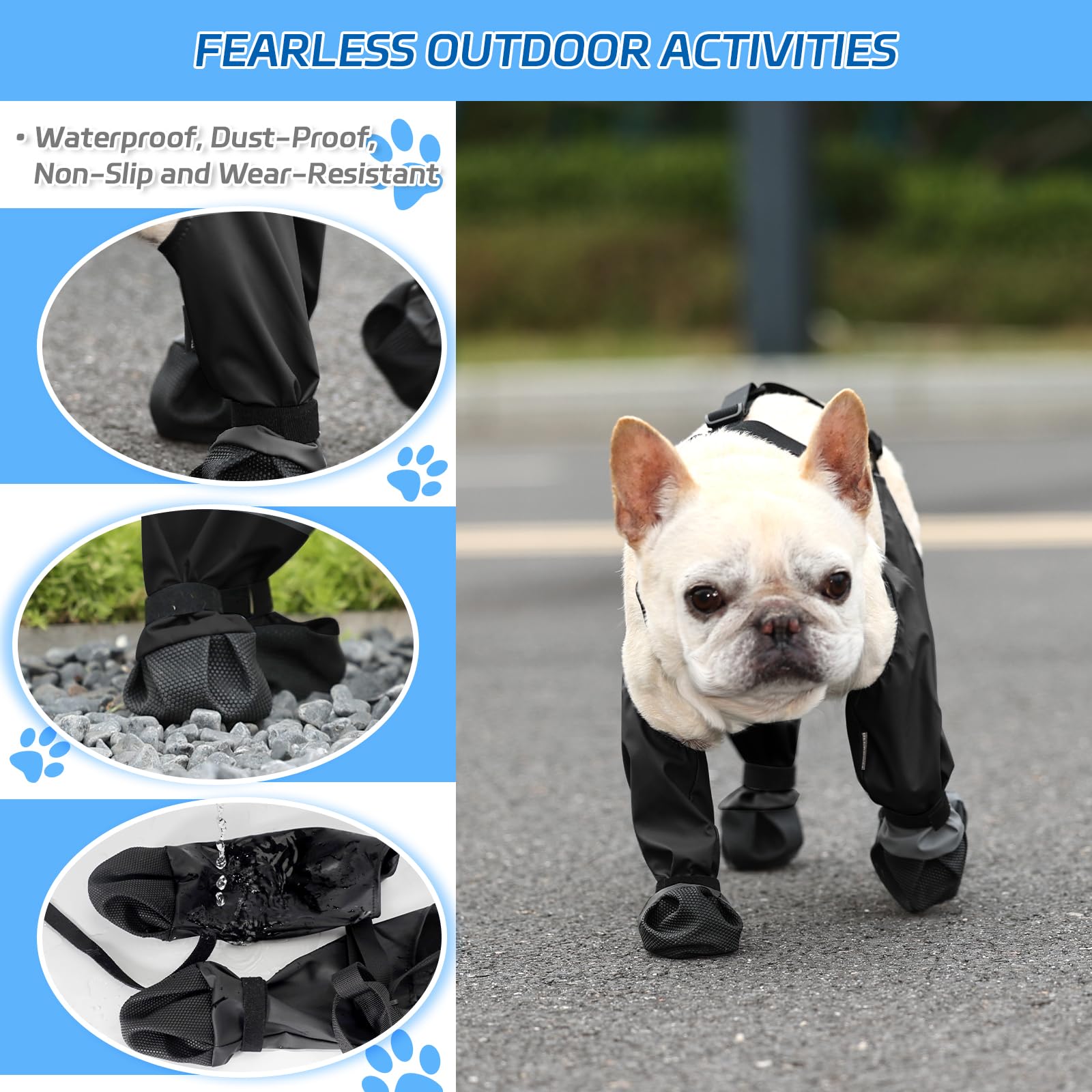 Becrowm Waterproof Dog Boots For Small Medium Dogs, Adjustable Paw Protector Pet Shoes For Outdoor Walking, Soft Pets Paws Prote
