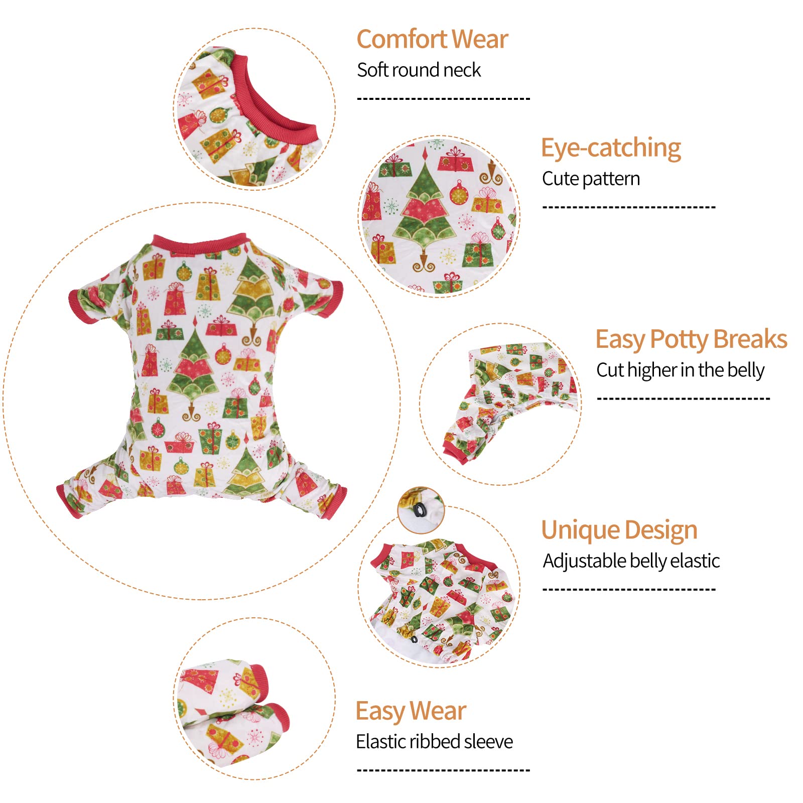 Cutebone Dog Pajamas Christmas Tree Dog Apparel Dog Jumpsuit Pet Clothes Pajamas P17S Small