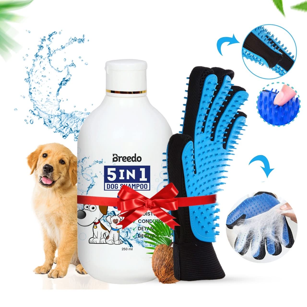 Breedo Dog Need (Combo Of 2) 5In1 Shampoo Plus Conditioner + Gloves Allergy Relief, Conditioning, Anti-Fungal, Anti-Microbial, A