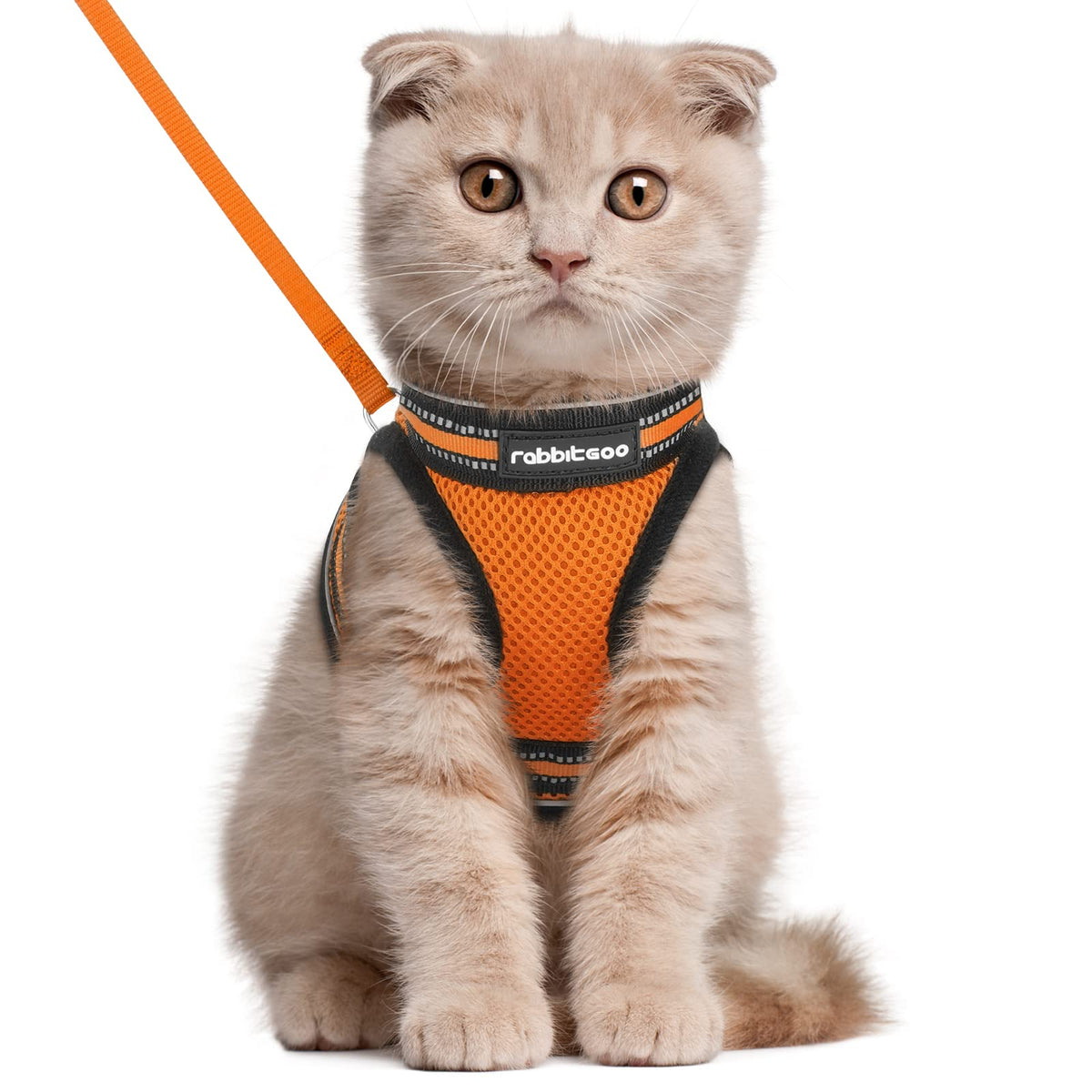 Rabbitgoo Cat Harness And Leash Set For Walking Escape Proof, Adjustable Soft Kittens Vest With Reflective Strip For Cats, Comfortable Outdoor Vest,Light Orange,L