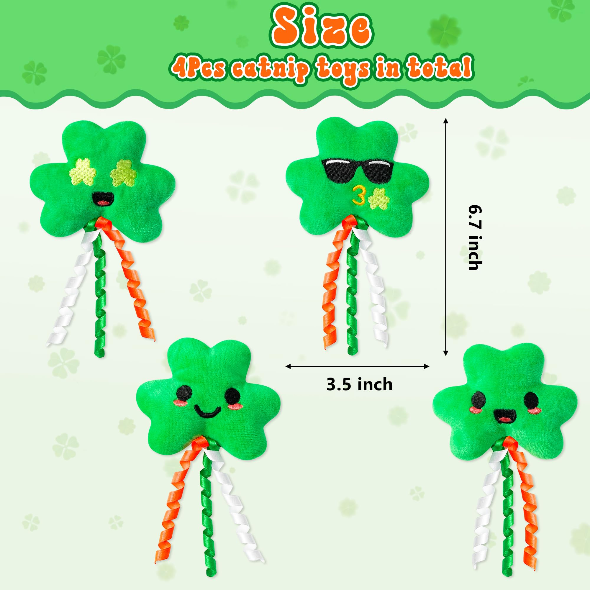 Mallmall6 4Pcs St. Patrick'S Day Shamrocks Catnip Toys Gift For Cat, Indoor Cat Bite Kick Catmint Pet Toys Supplies For Kitten L