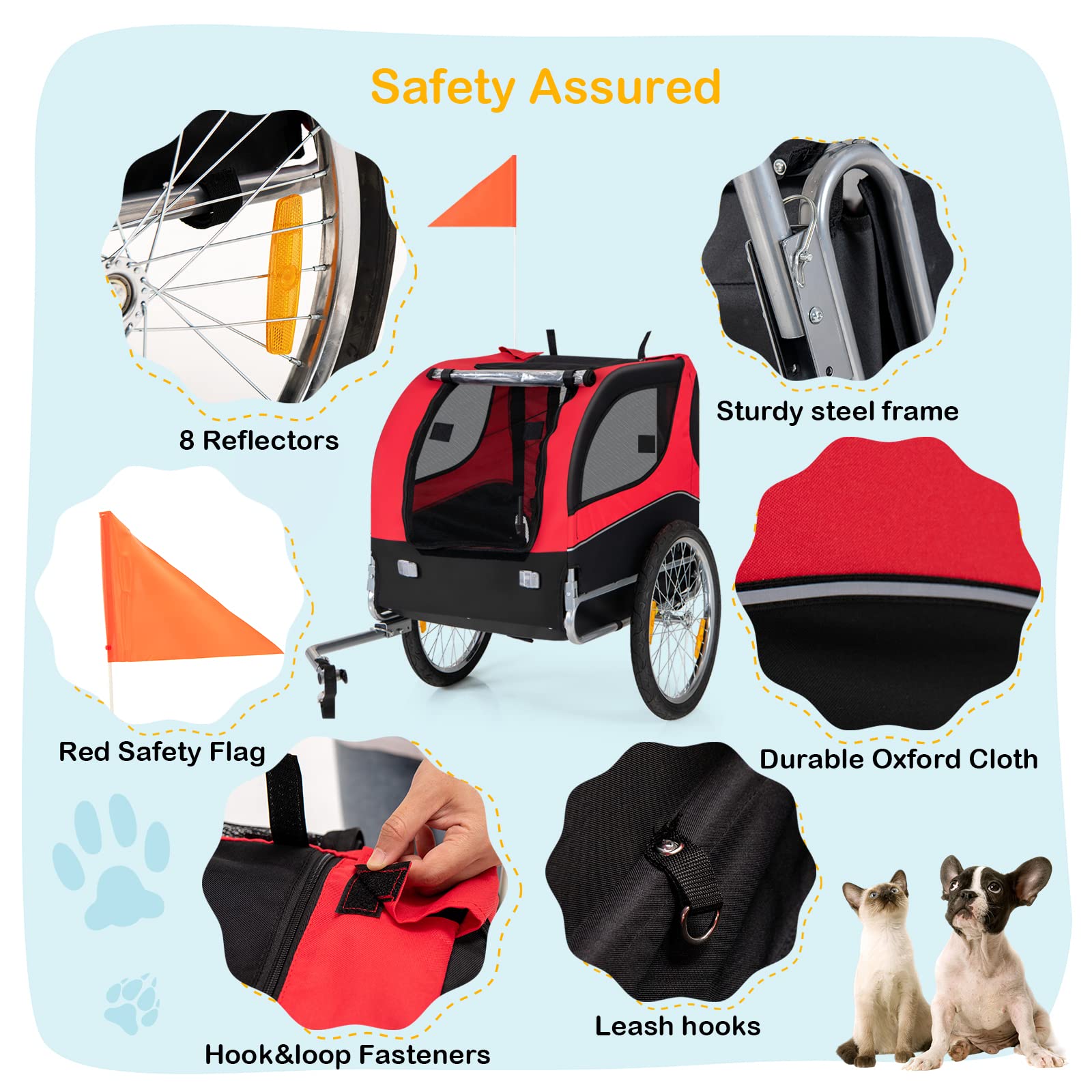 Dog Bike Trailer - Happaws Dog Trailer For Bicycle, Cargo Cycle Trailers Wagon Cart Pet Bike Carrier W/ 3 Doors, Aluminum Wheels, Safety Flag, Easy To Connect&Disconnect, Collapsible To Store