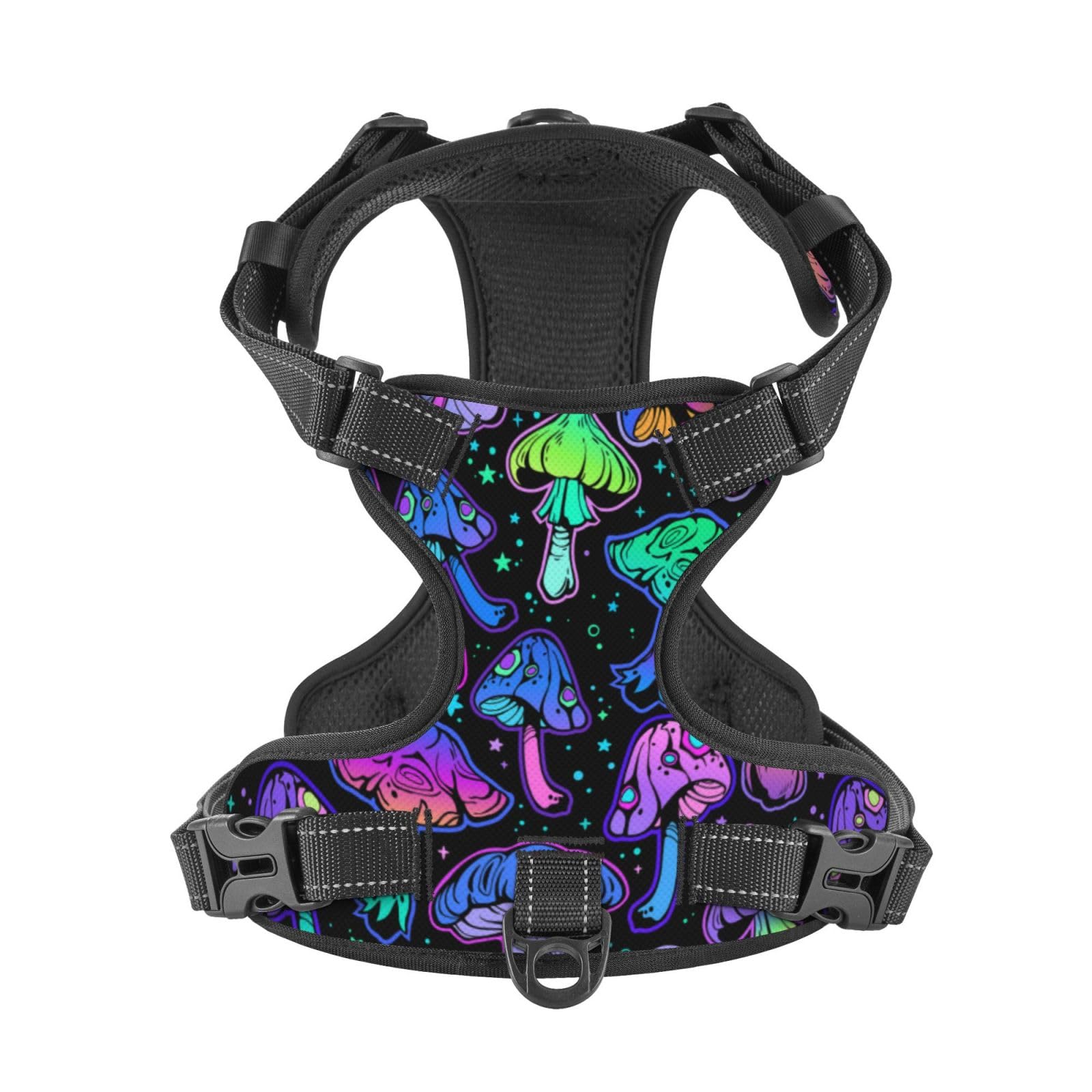 Novelty No Pull Dog Harness Adjustable Goth Gothic Hippie Trippy Magic Mushroom Pet Vest Soft Control Training Handle For Small