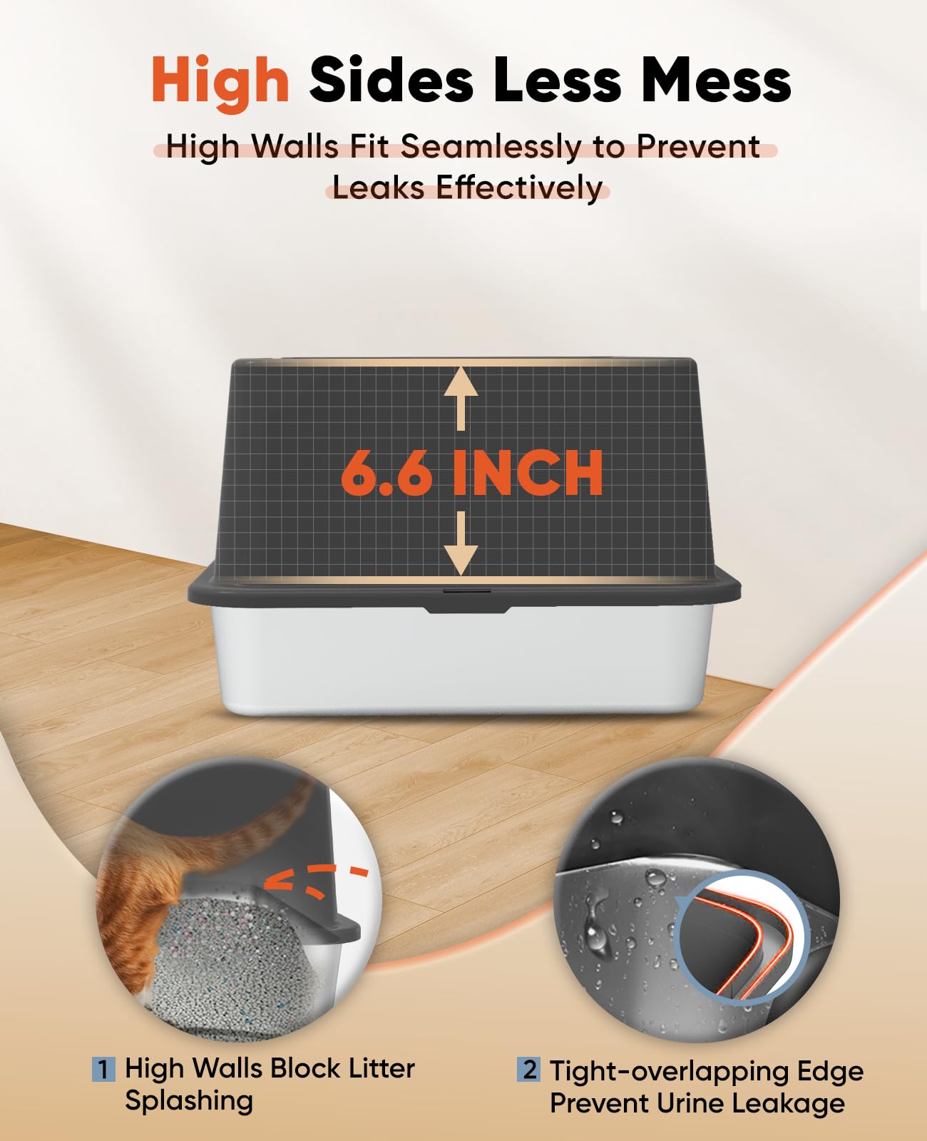 Stainless Steel Litter Box With Lid, Large Metal Cat Box For Big Cats, High Sided Kitty Litter Box With Scoop & Pee Pads, Open T