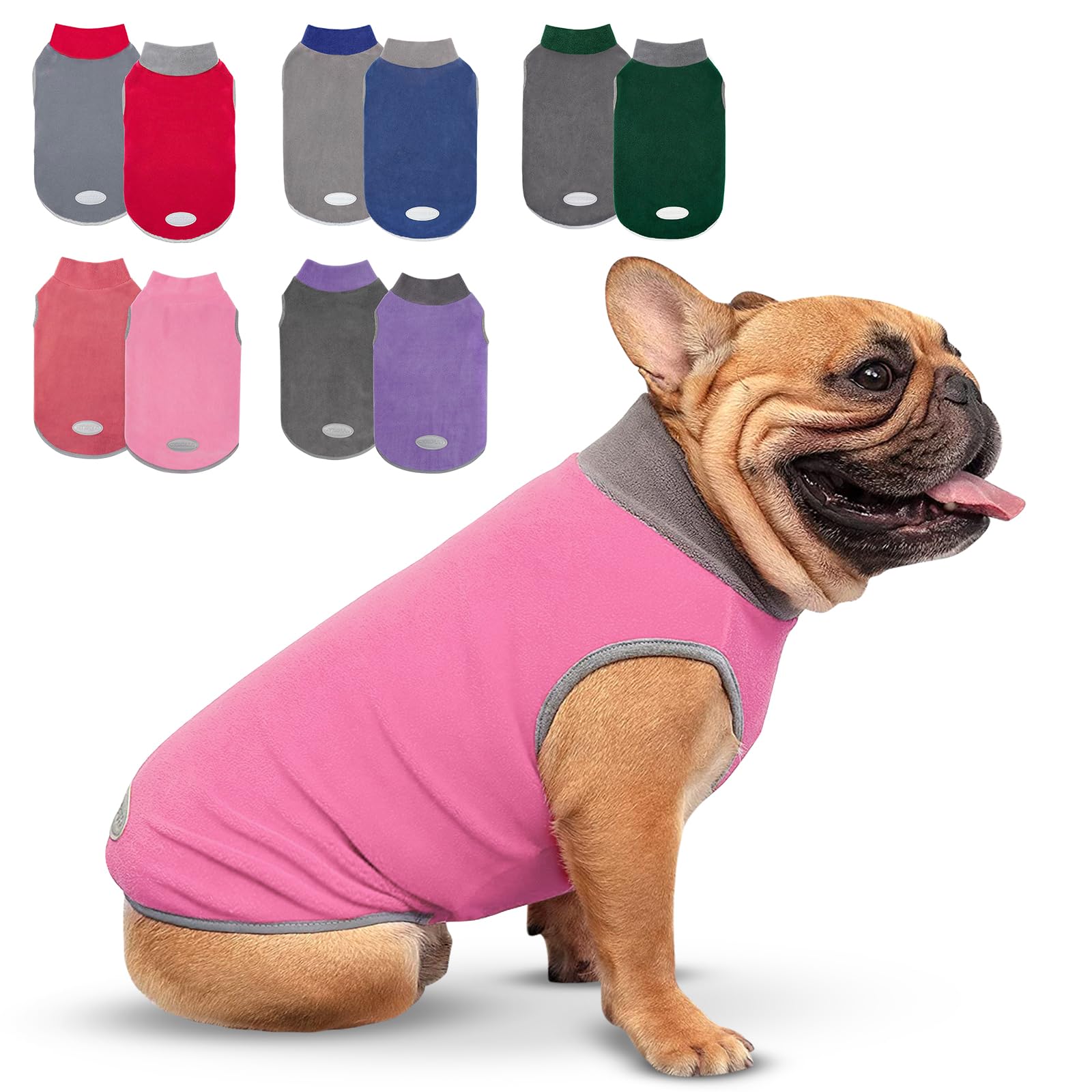 Cyeollo 2 Pack Fleece Dog Sweater With Reflective Stripe Pullover Sweatshirt Stretchy Lightweight Sweaters Dog Clothes Coats For Small Dogs Size M Pink & Grey