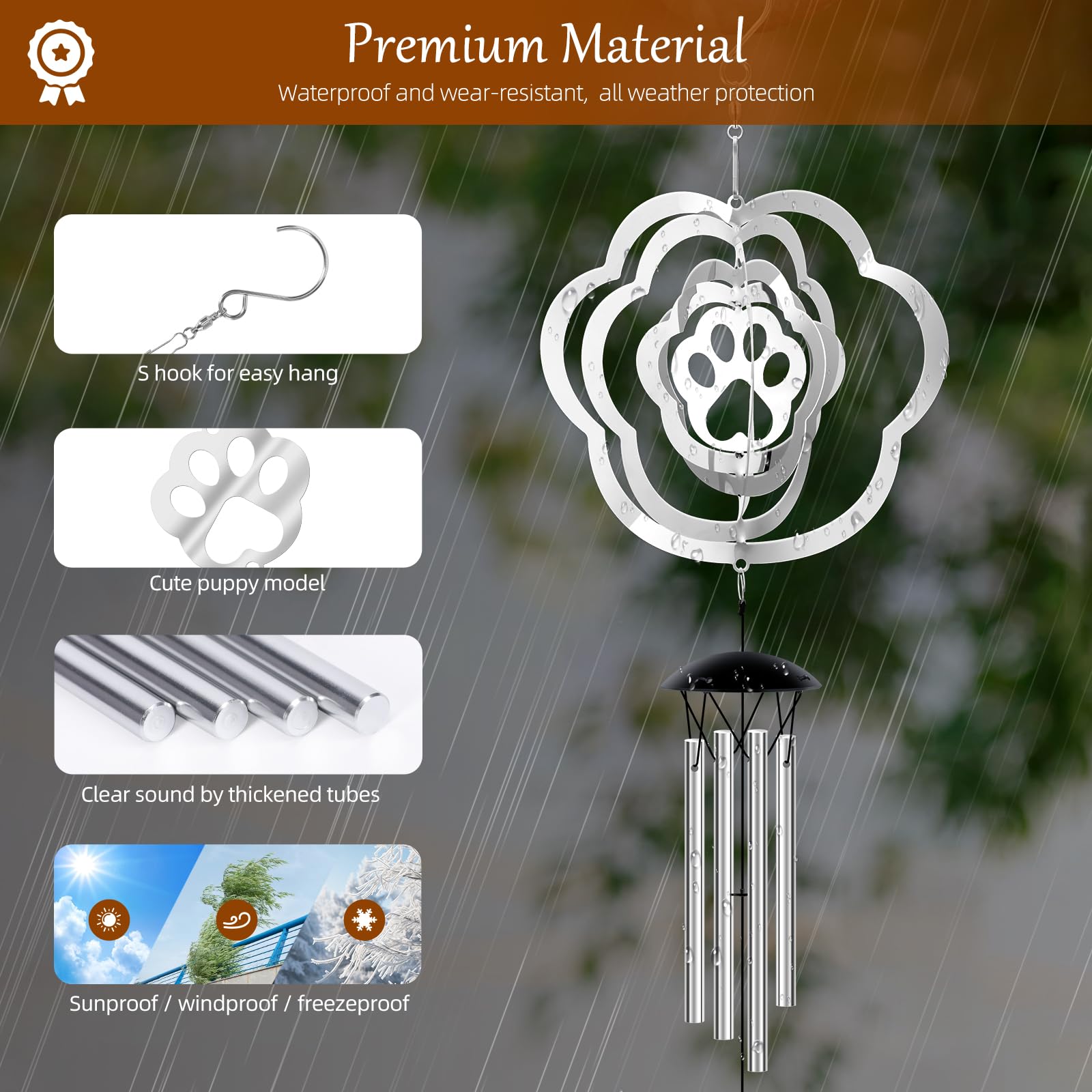 Pet Memorial Gifts For Dogs, A Pet Pawprint Wind Chimes For Dog Bereavement Gift, Dog Sympathy Gift Dog Passing Away Pet With Me