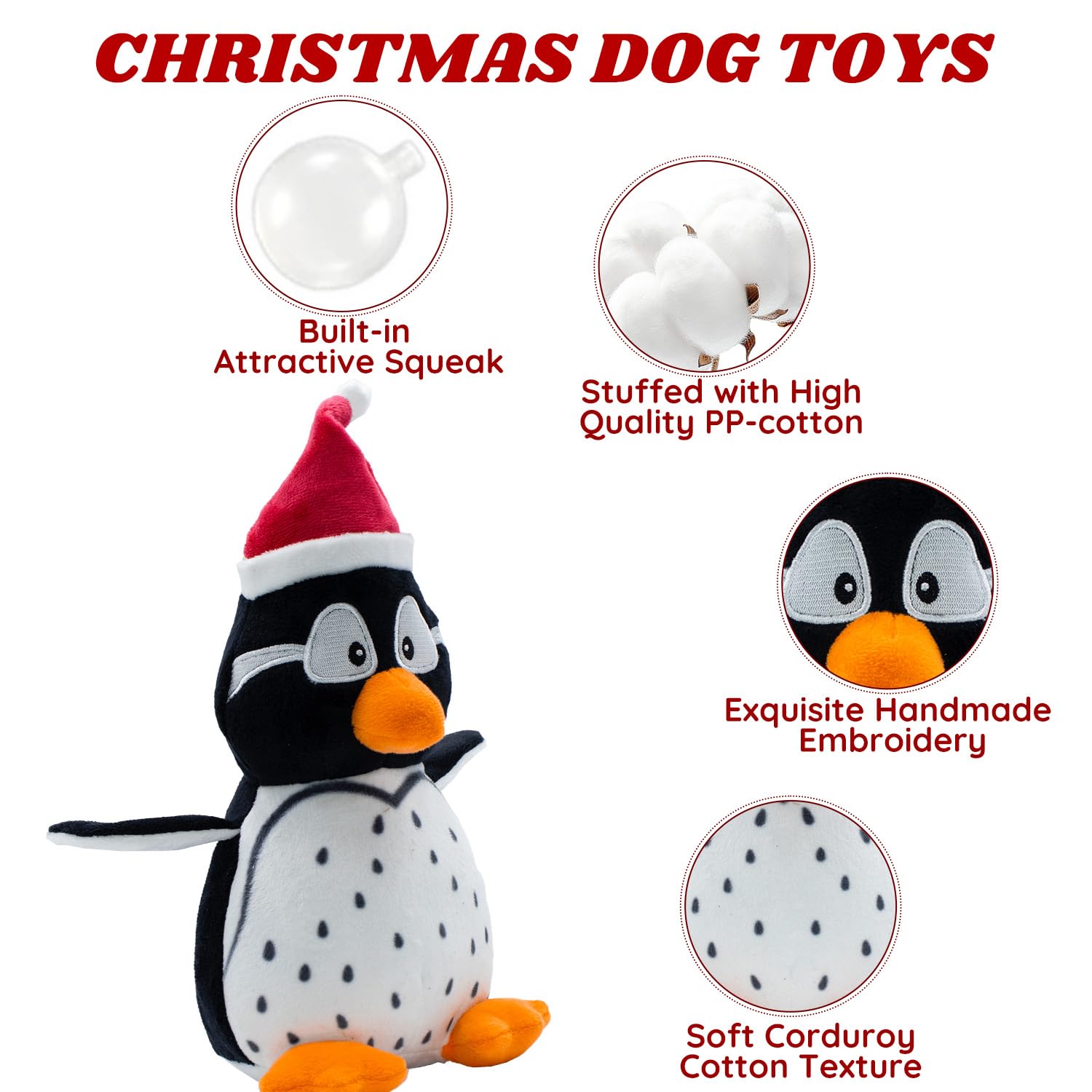 Cneeeeeb Dog Toys Squeaky Interactive Puppy Teething Chew Toy Stuffed Pp Cotton Crinkle Sound Paper Tail,Penguin Shape For Large