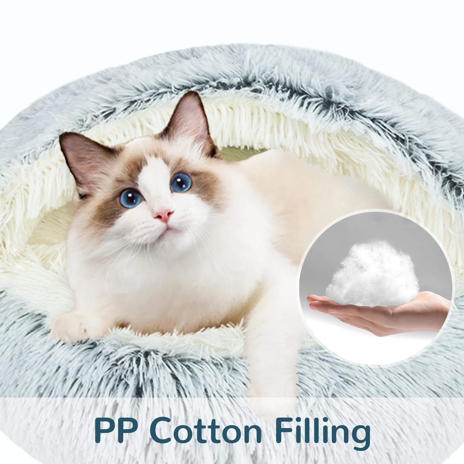 Arquiel Round Plush Hooded Cat Bed, Fluffy Cozy Anti-Anxiety Dog Cave Beds For Puppy And Kitten, Gifts For Pet Lovers(24  24 Inc