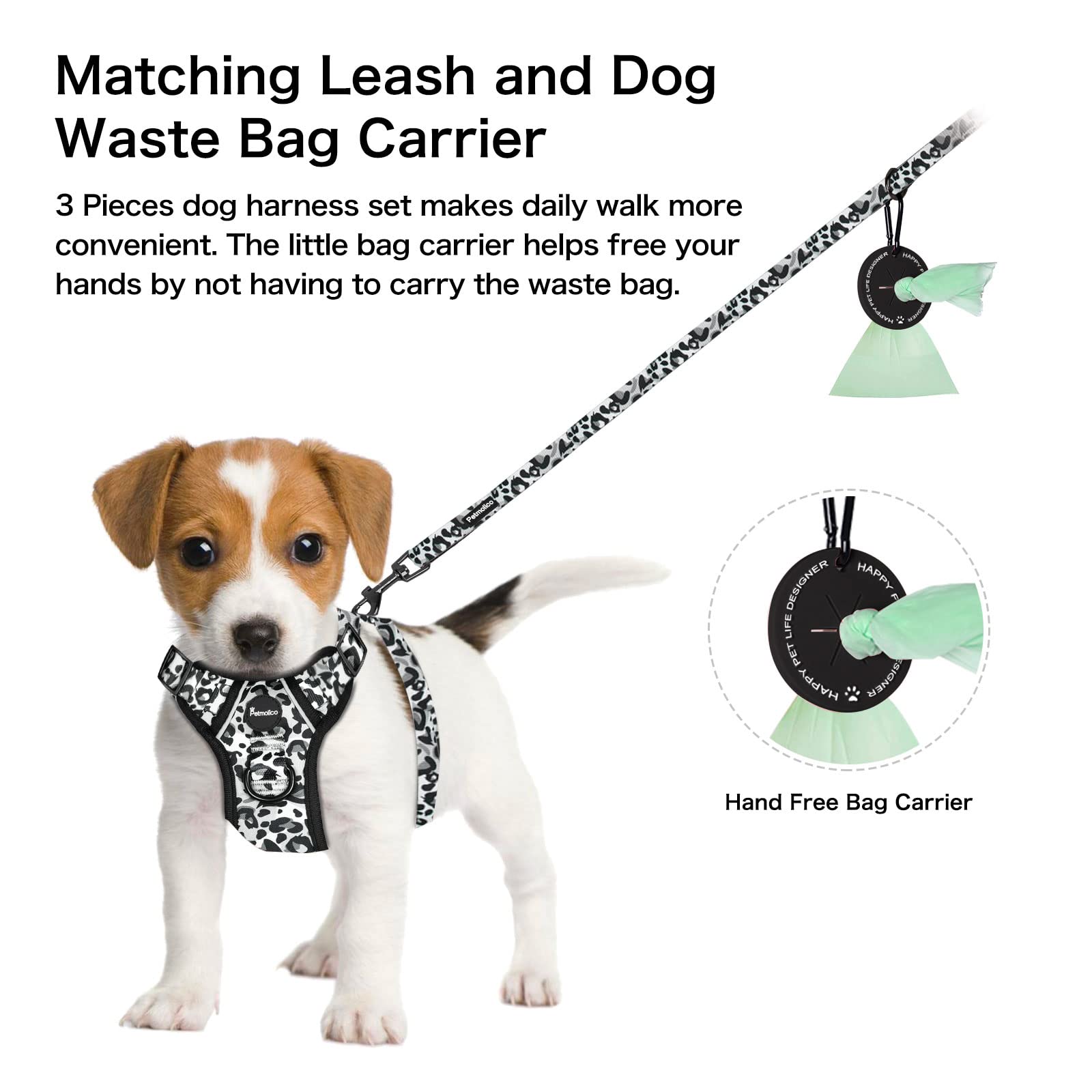 Petmolico Dog Harness For Medium Dogs No Pull, Cute Dog Harness With Two Leash Clips And Soft Handle, Reflective Easy Walk Dog Harness With Leash, Gray Leopard Medium