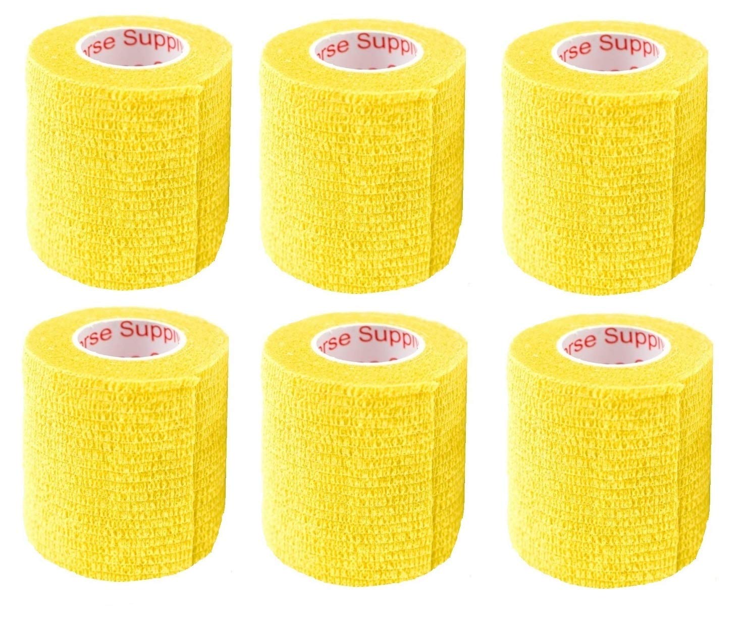 2 Inch Vet Wrap Tape Bulk (Yellow) (Pack of 6) Self Adhesive Adherent Adhering Flex Bandage Grip Roll for Dog Cat Pet Horse