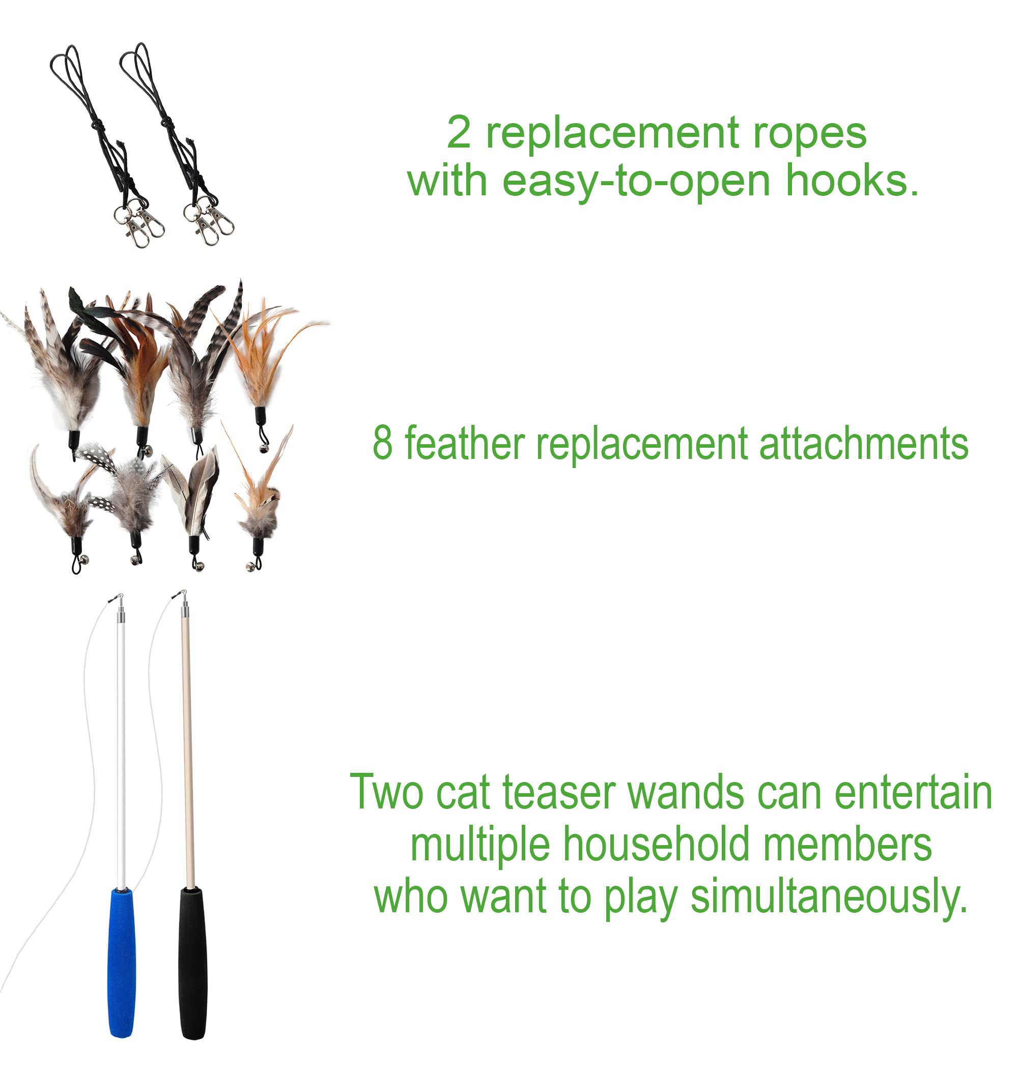 Ecocity Cat Toys - No Chemical Dyeing Cat Feather Toys For Indoor Cats - Include Cat Wand And Natural Feather Refills