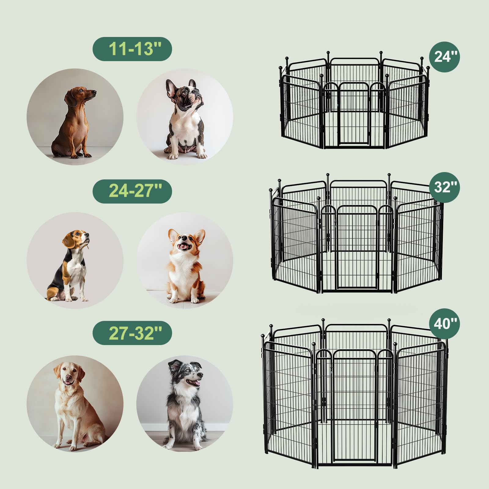 Dog Playpens, 40 H 8 Panels Dog Pen Garden Fence Animal Barrier Exercise Pen for Large/Medium Dogs, Foldable Pet Play Yard Gate