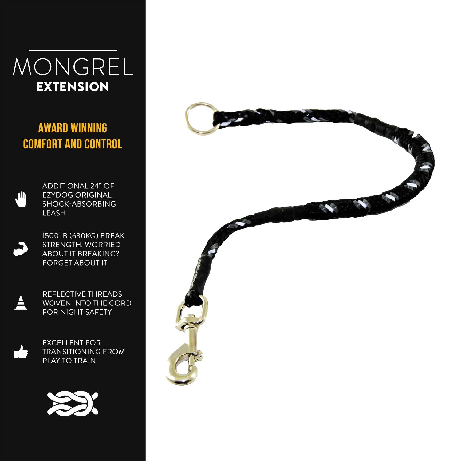 EzyDog Mongrel Bungee Dog Leash Rope Extension - 24 Inch Shock-Aborbing Leash - Works with The Mongrel Leash (Sold Separately) -