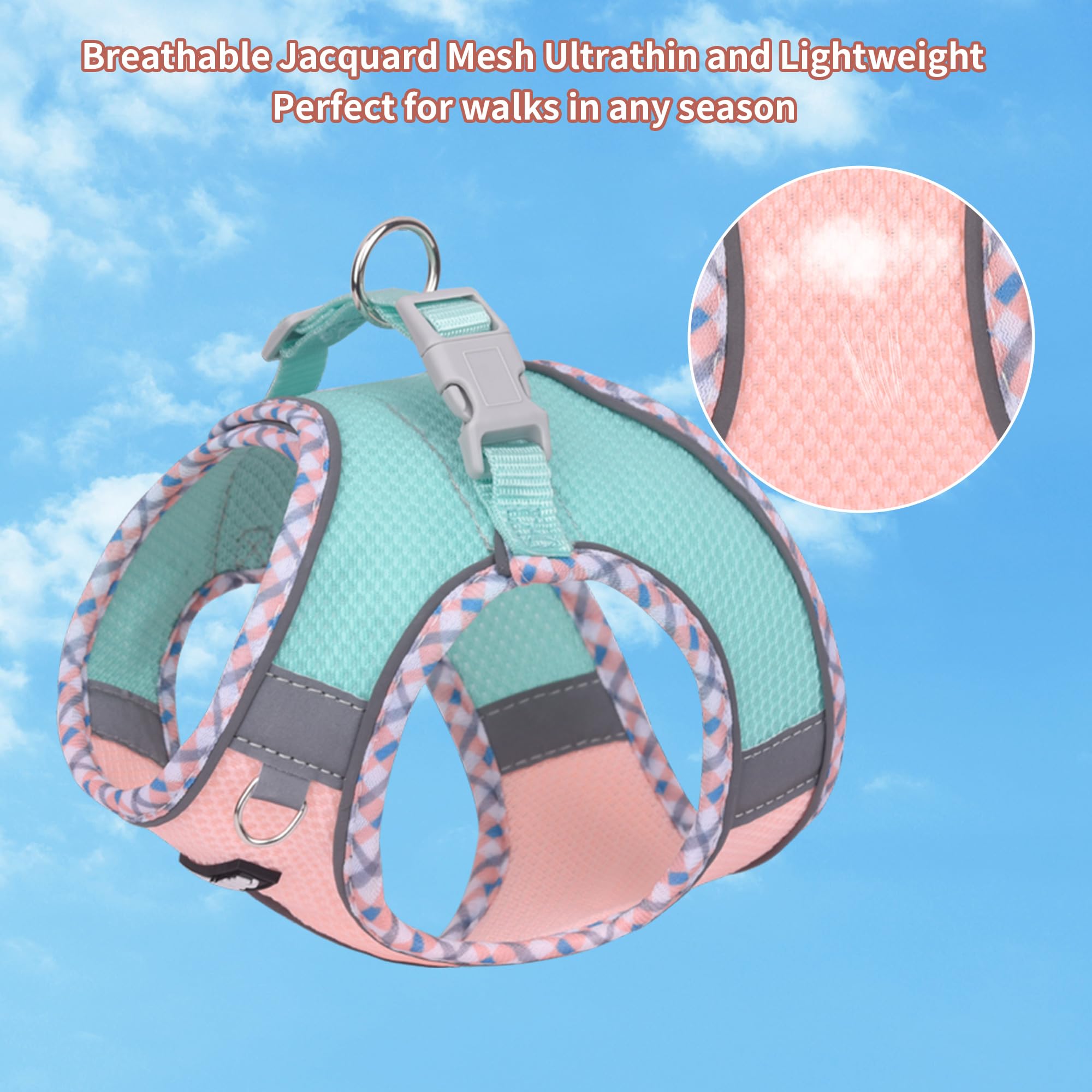 AIITLE Tiny Dog Harness - Lightweight Mesh Step-in Vest for Puppy, Reflective & Escape-Proof Design with High-Stick hook and loo