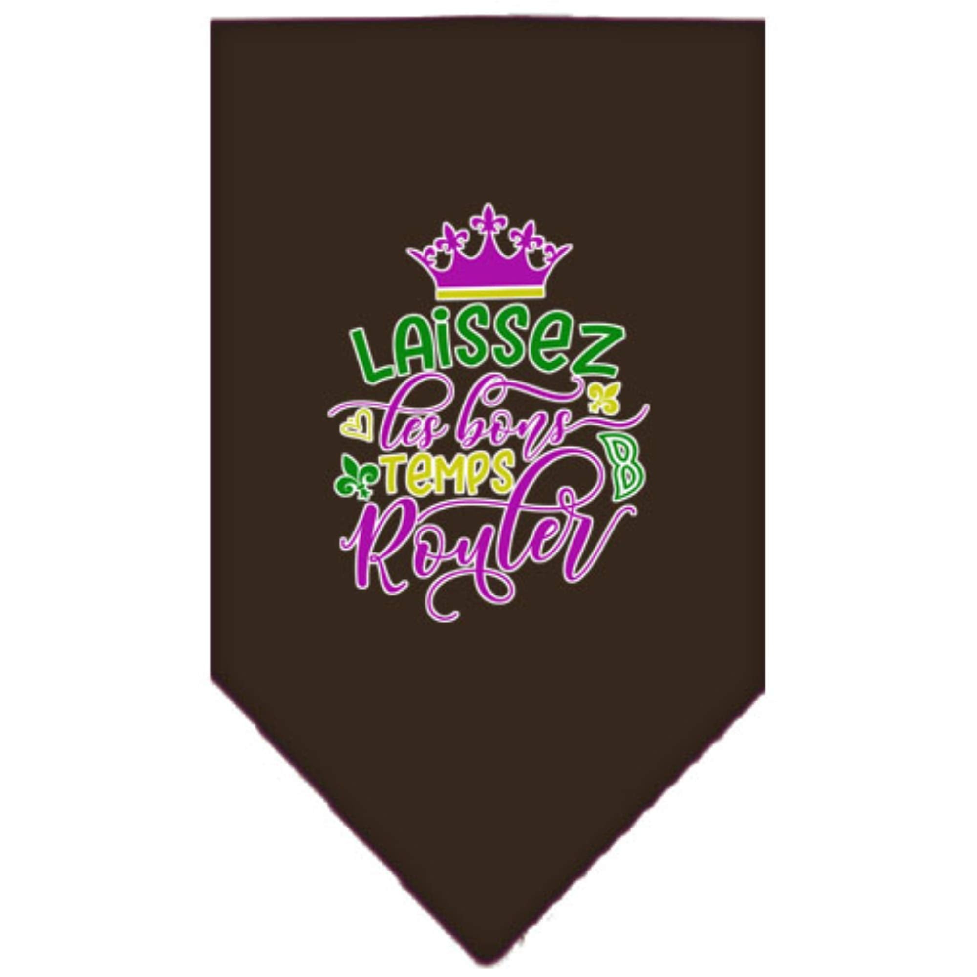 Pet and Dog Bandana Screen Printed, &quot;Laissez Les Bons Temps Rouler&quot; Cocoa Small