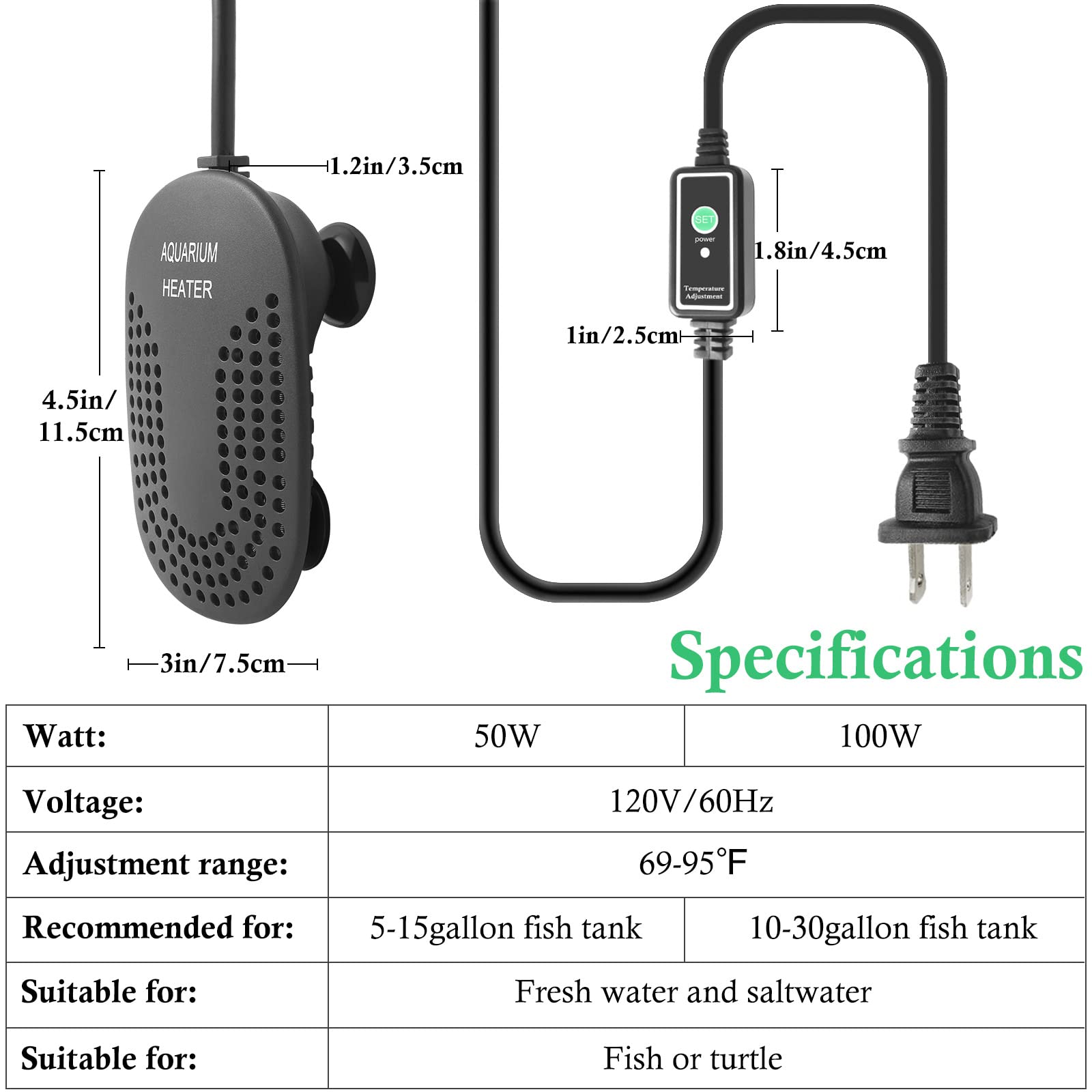 Hitop 100W Mini Adjustable Aquarium Heater: Digital Fish Tank Heater With Protective Cover And Controller For 5-30Gallon