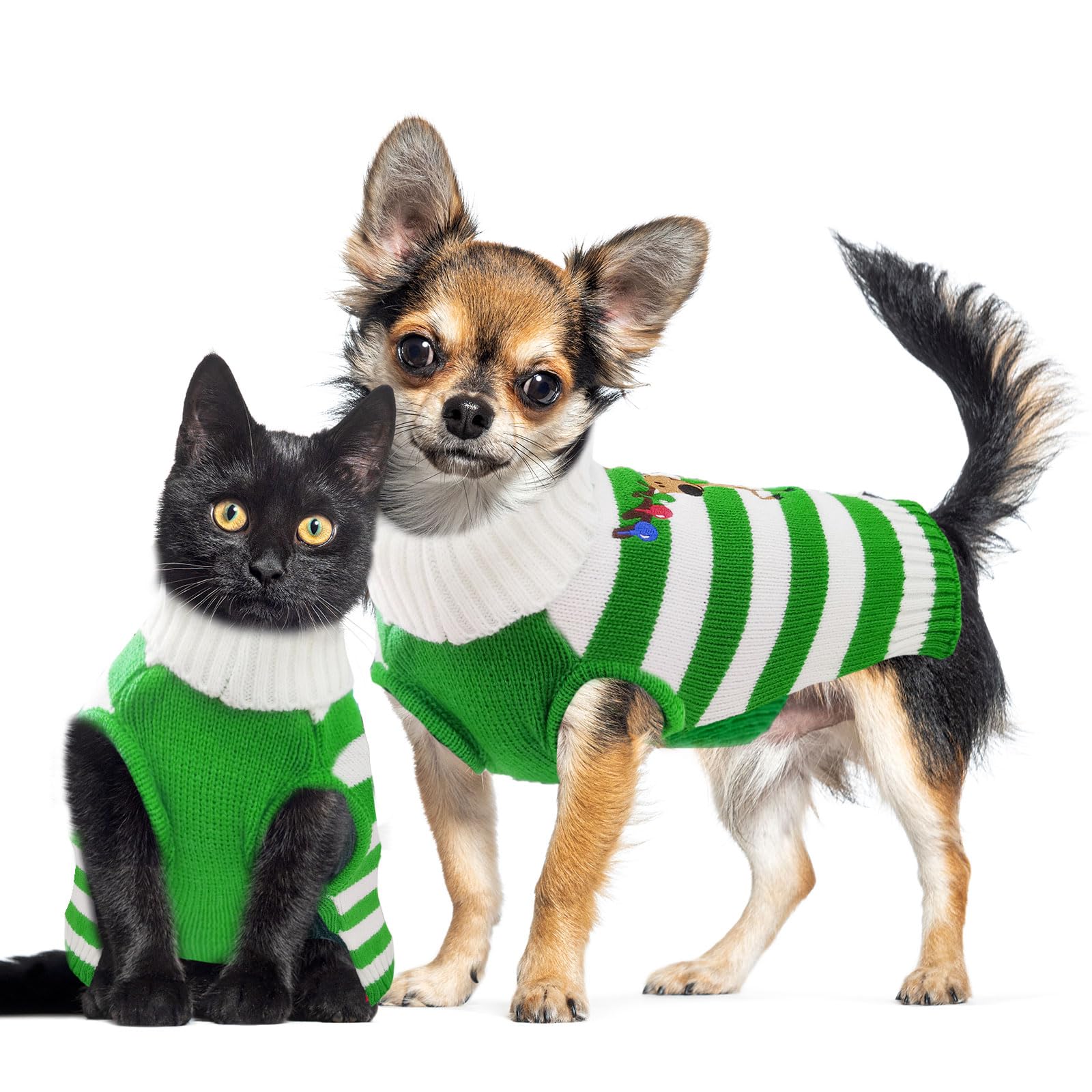 Doggyzstyle Christmas Dog Sweaters Xmas Pet Outfits Striped Elk Costume Holiday Clothes Gifts Puppy Cat Knitted Jumpers (Xs,Gree