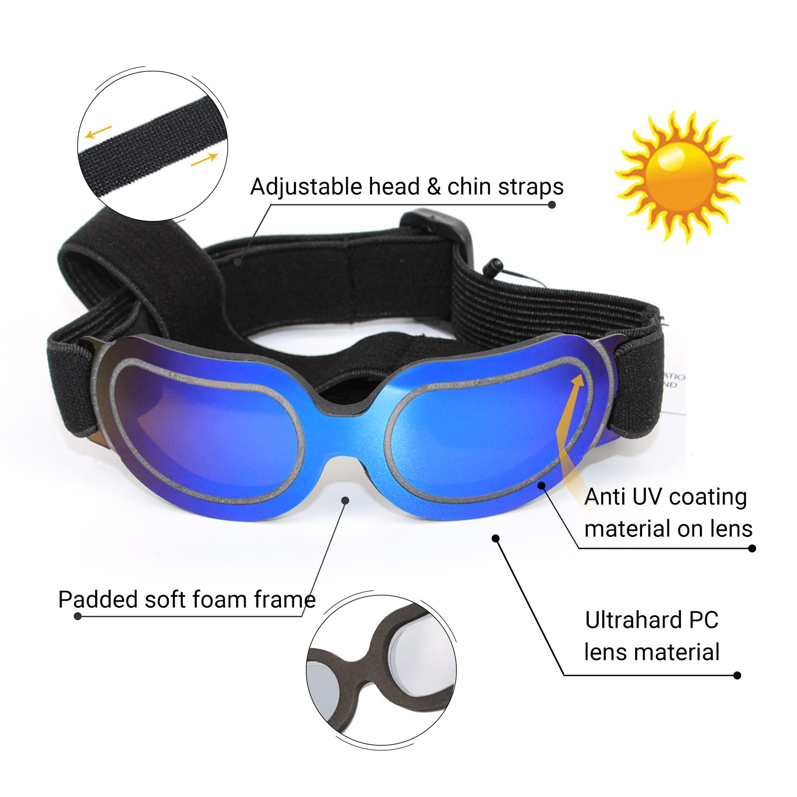 Enjoying Dog Goggles Small Breed, Puppy Sunglasses Uv Protection, Summer Dog Eye Protection For Small Dogs Outdoor Driving Riding, Winter Antifog Dog Snow Goggles, Cool Blue