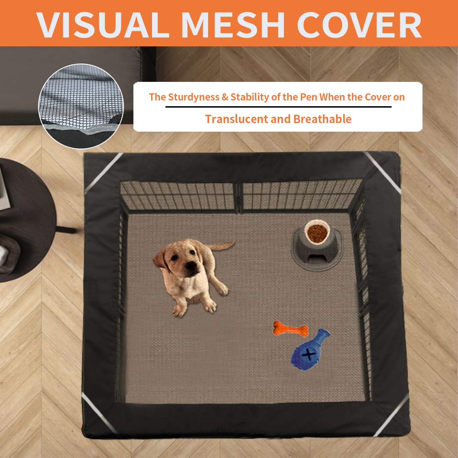 PJYuCien Square Top Cover for 8 Panel Dog Playpen, 48"x48", Black, Polyester, Model 24"W