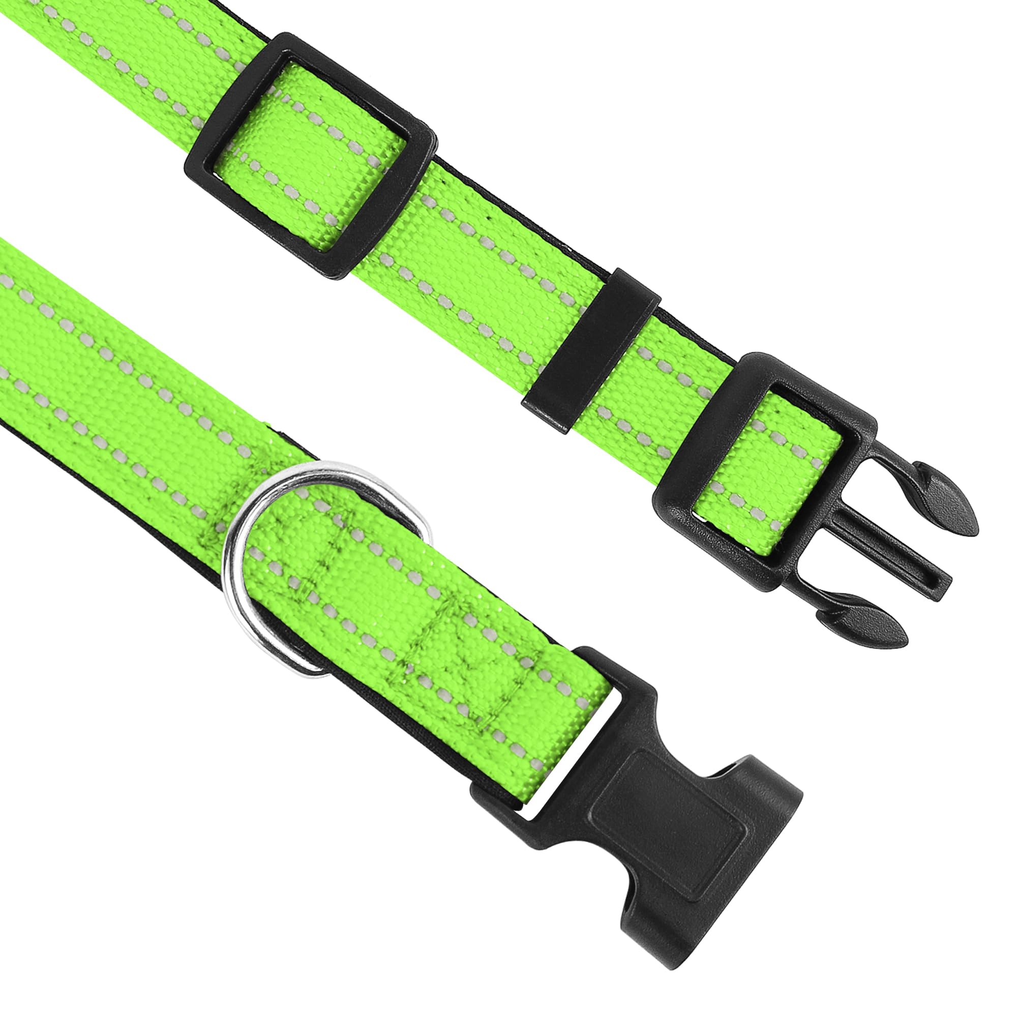 Pwod Reflective Dog Collar, Adjustable Soft Neoprene Padded Nylon Pet Collars With Buckle For Medium Dogs, Green,M
