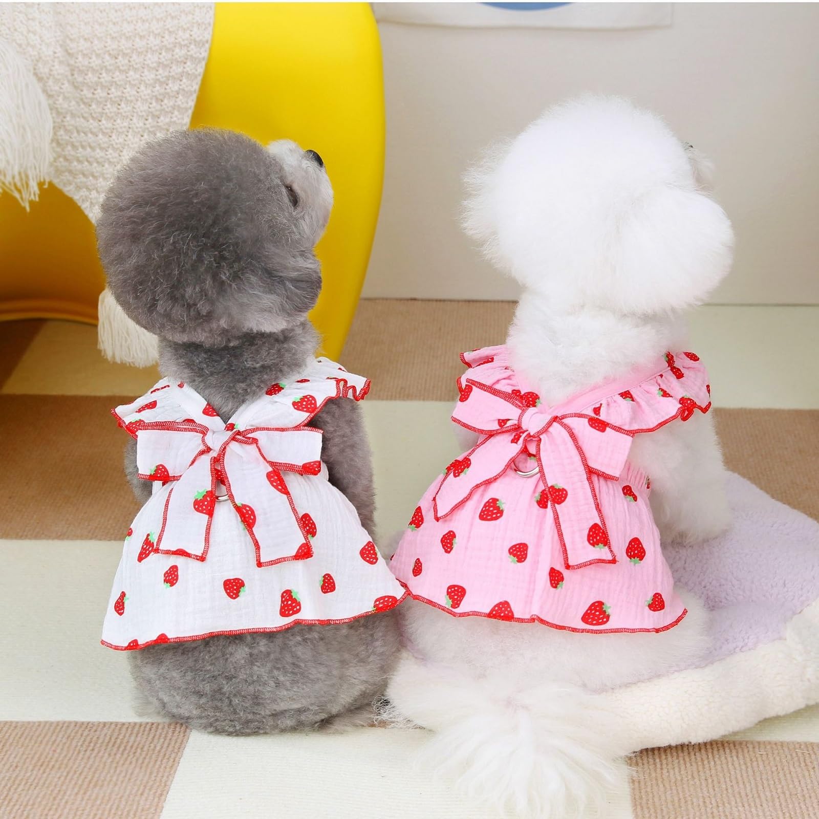 Kunyeah Girl Dog Dresses Pet Strawberries Princess Dress Summer Sleeveless Puppy Clothes Cat Bow Decor Costume With Leash Ring B