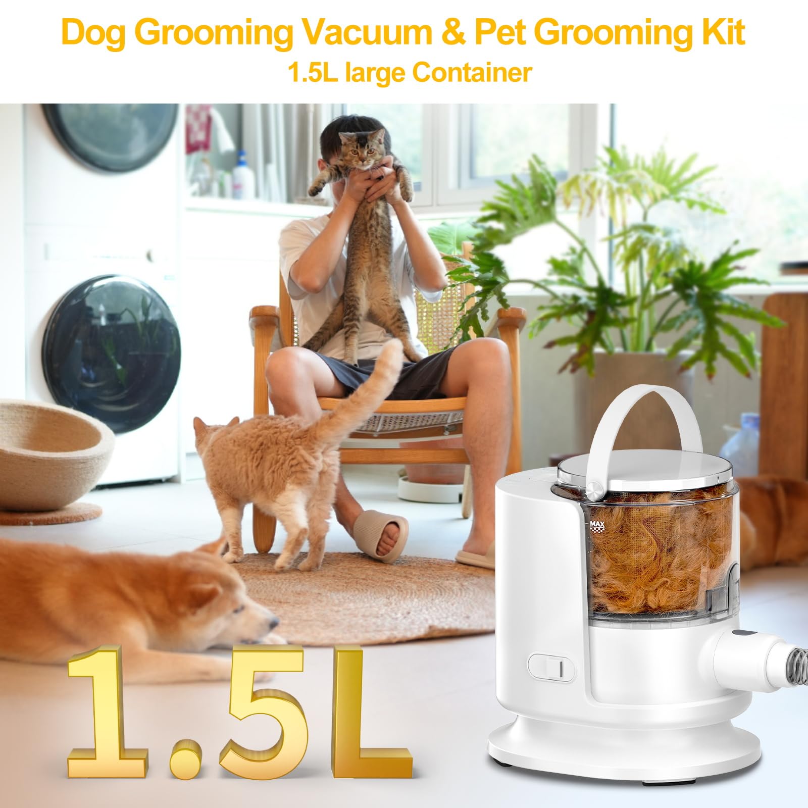 Dog Grooming Kit, Dog Grooming Vacuum, Pet Grooming Vacuum, 12000P Dog Vacuum For Shedding Grooming, 1.5L Dust Cup Dog Brush Vac