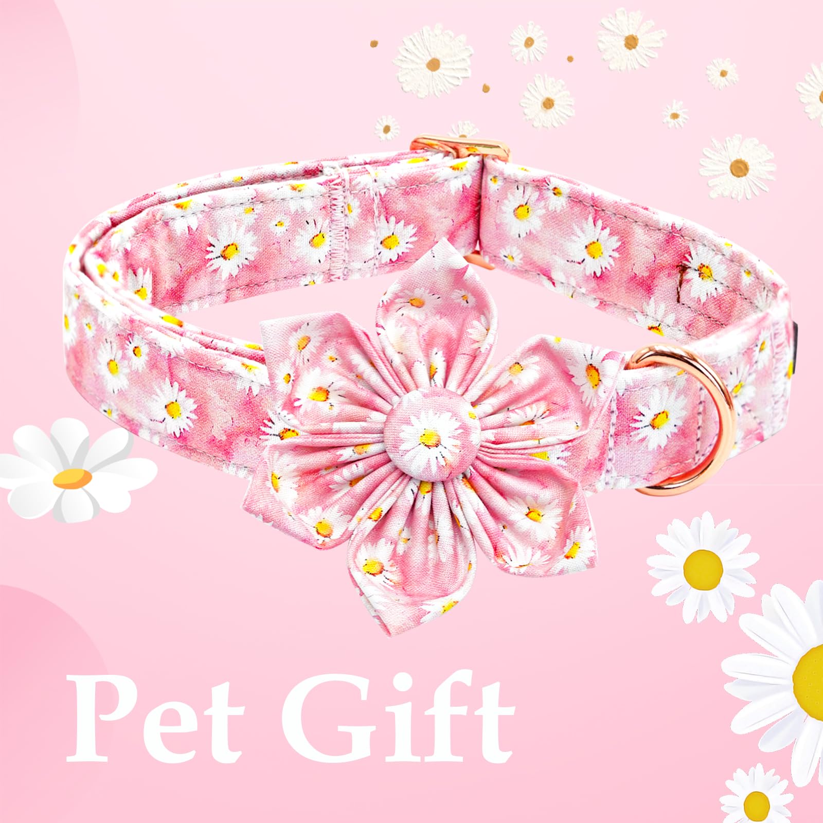 Lionheart Glory Dog Collar With Flower Pink Floral Pattern Dog Collar For Large Dogs, Adjustable Soft Sturdy Girl Collars Flower