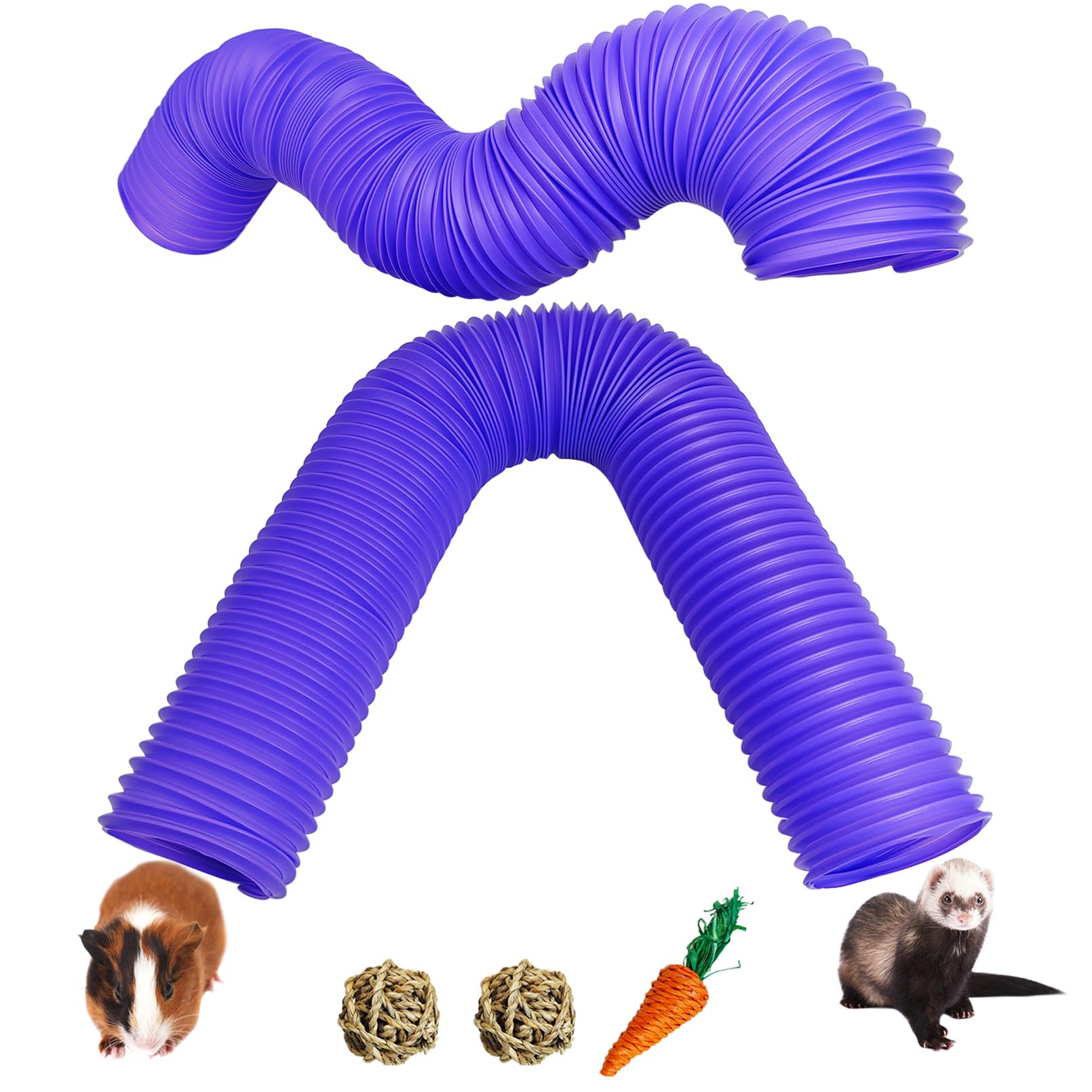 Hamiledyi 2 Pack Hamster Fun Tunnels, Guinea Pigs Plastic Tube, Hamsters Foldable Exercising Training Hideout Tunnel & 2 Pack Gr
