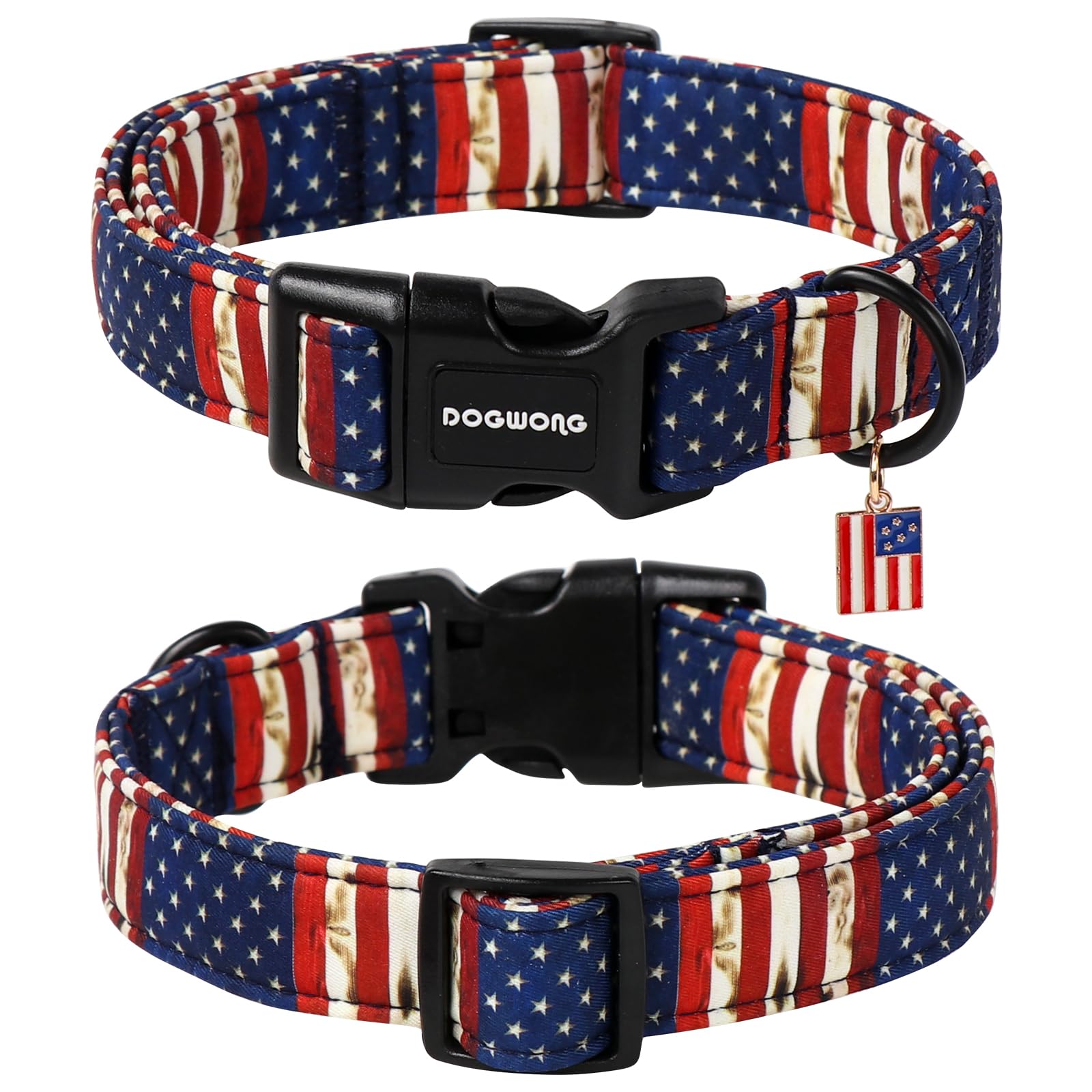 Dogwong American Flag Dog Collar, Patriotic Independence Day Dog Collar Durable Soft Fabric Pet Dog Collars Us Flag Boy Puppy Ne
