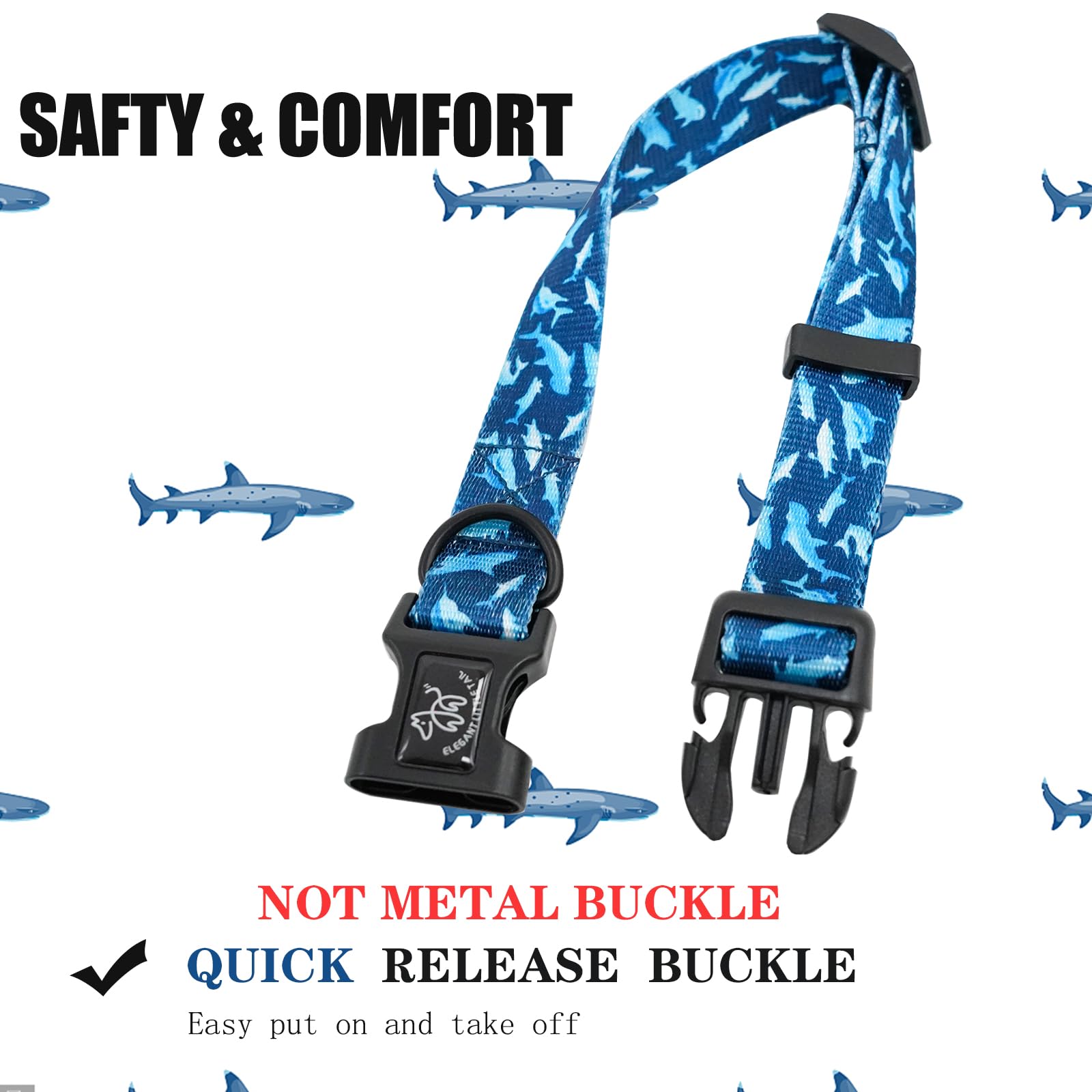 Elegant Little Tail Dog Collar With Leash, Shark Print Pet Collar Leash Adjustable Collar For Small Medium Large Dogs Soft Puppy