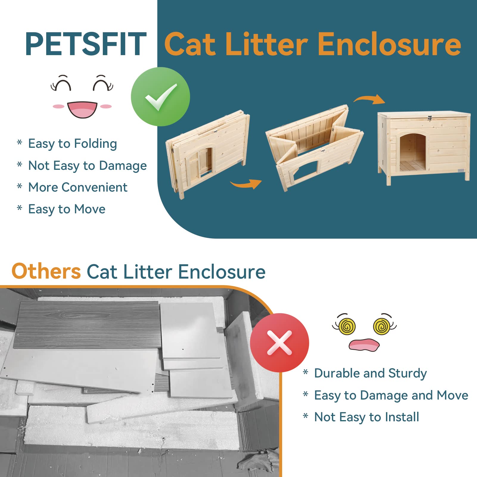 Petsfit Folding Litter Box Enclosure, No Tools Required For Assembly, Cat Litter Box Furniture Hidden, Fit Most Of Litter Box, D
